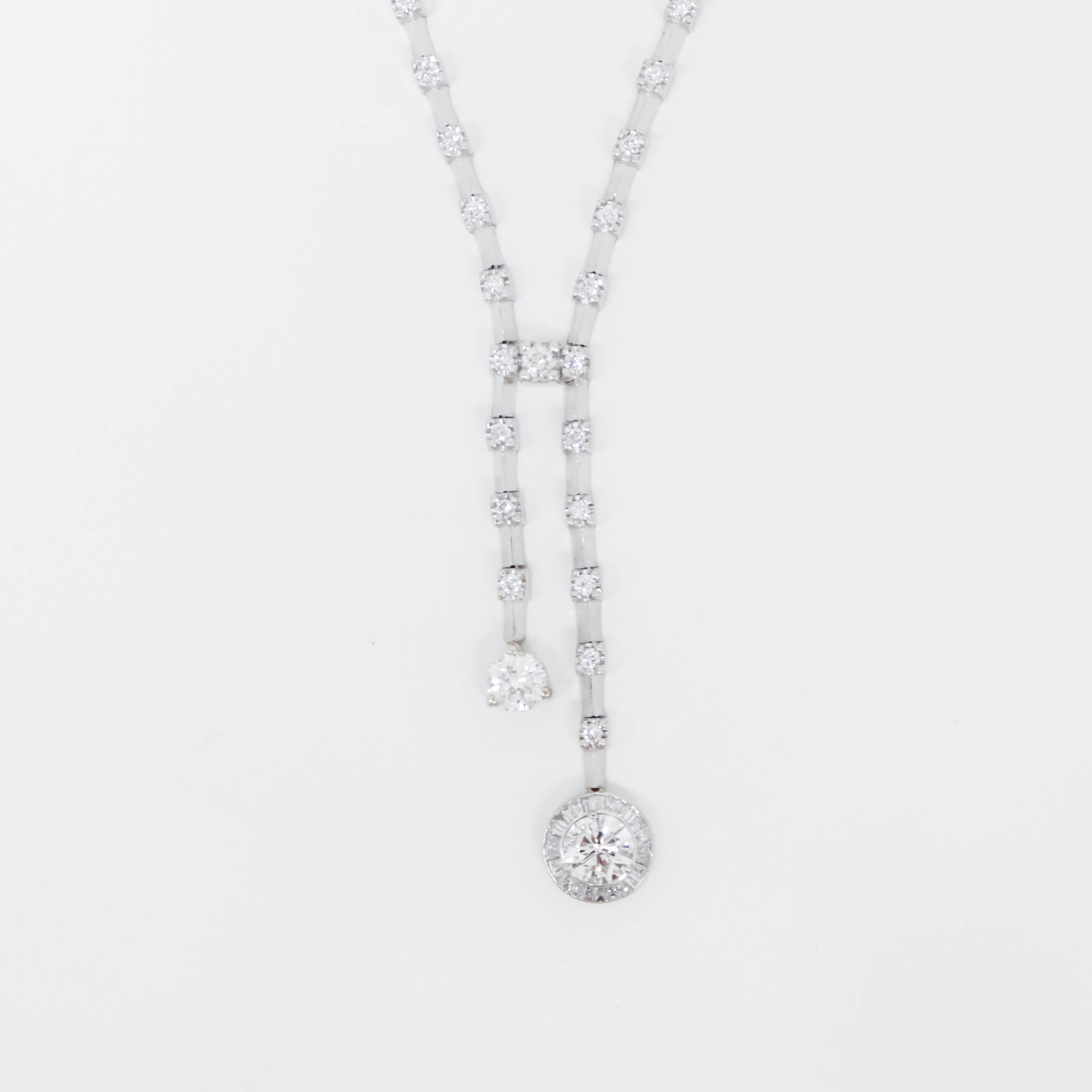 White Gold Diamond Asymmetric Double Drop Necklace