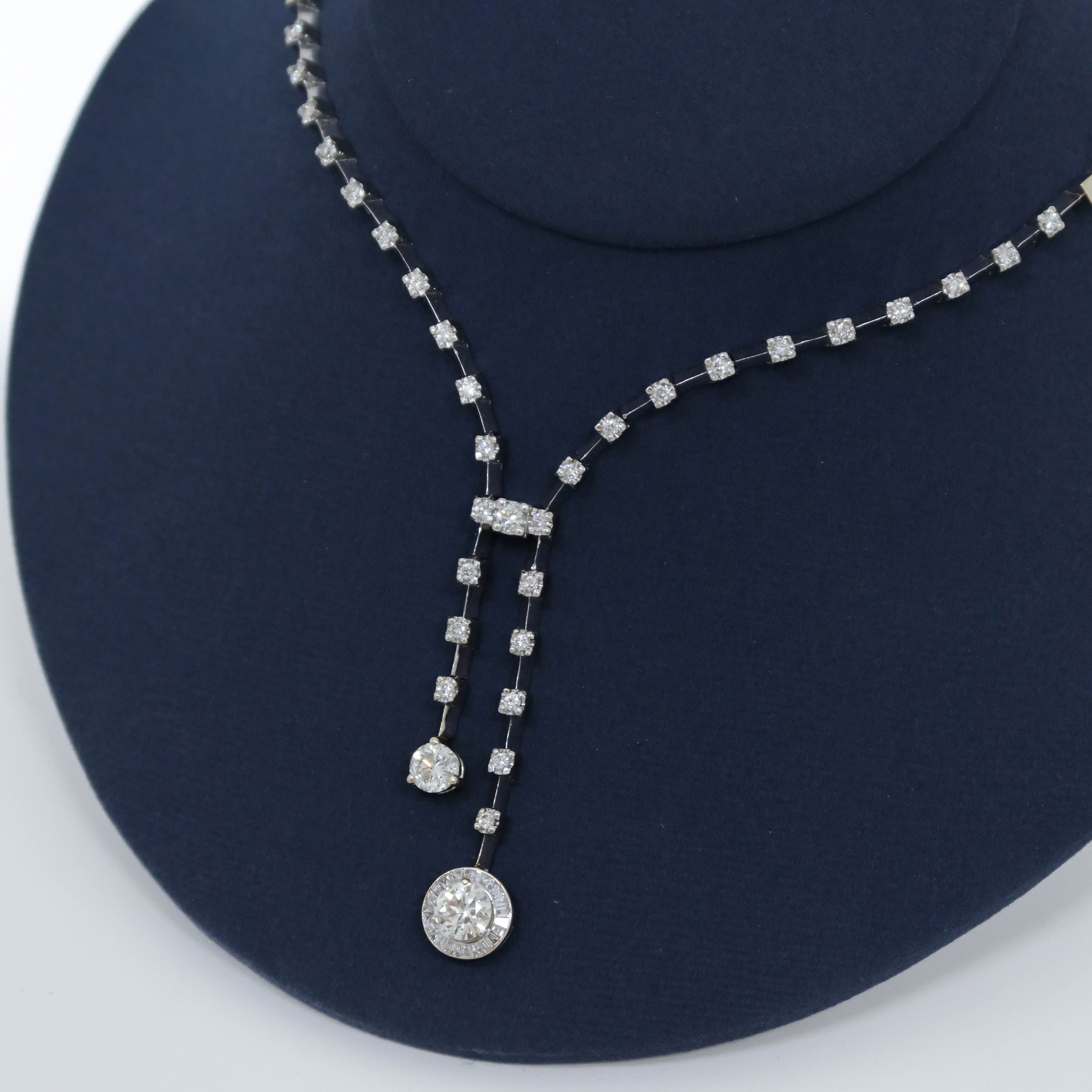 White Gold Diamond Asymmetric Double Drop Necklace