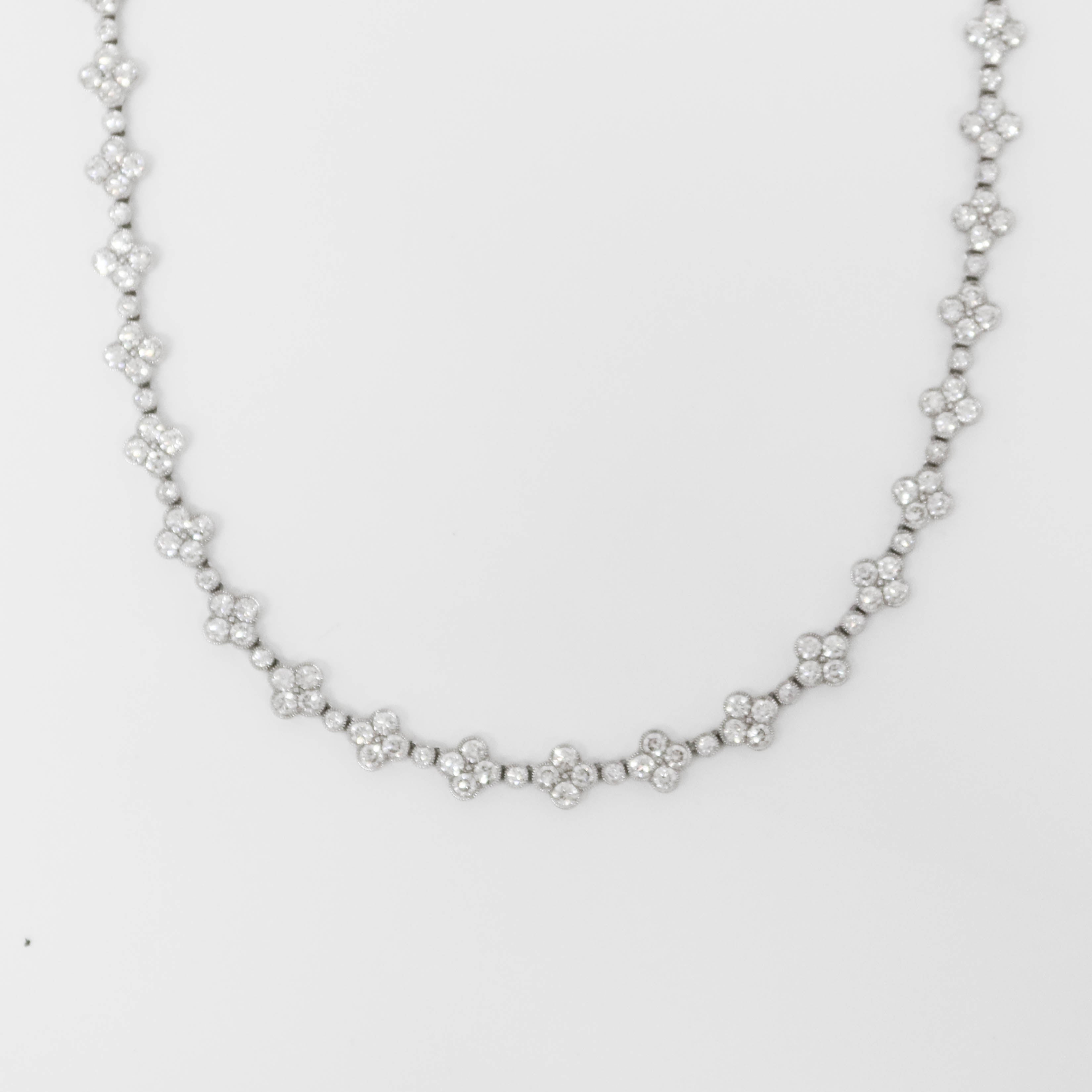 White Gold Diamond Clover Tennis Necklace