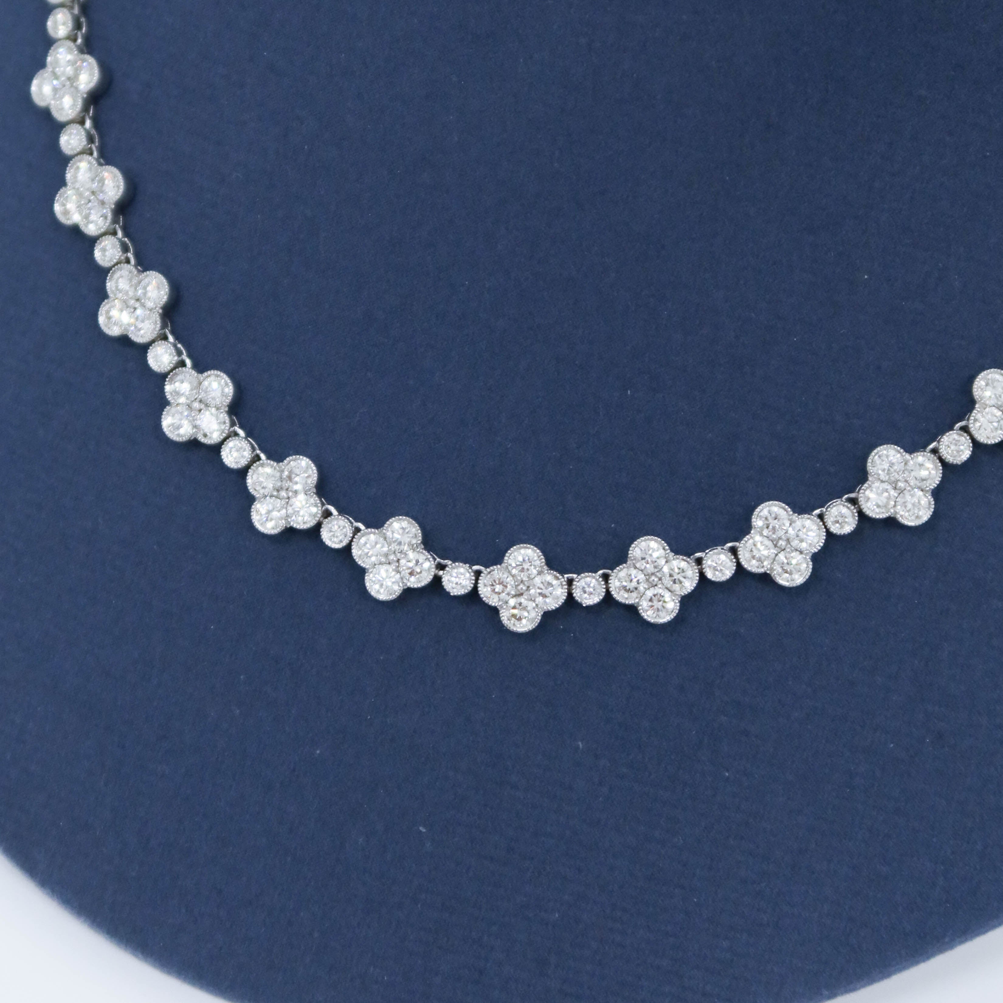 White Gold Diamond Clover Tennis Necklace