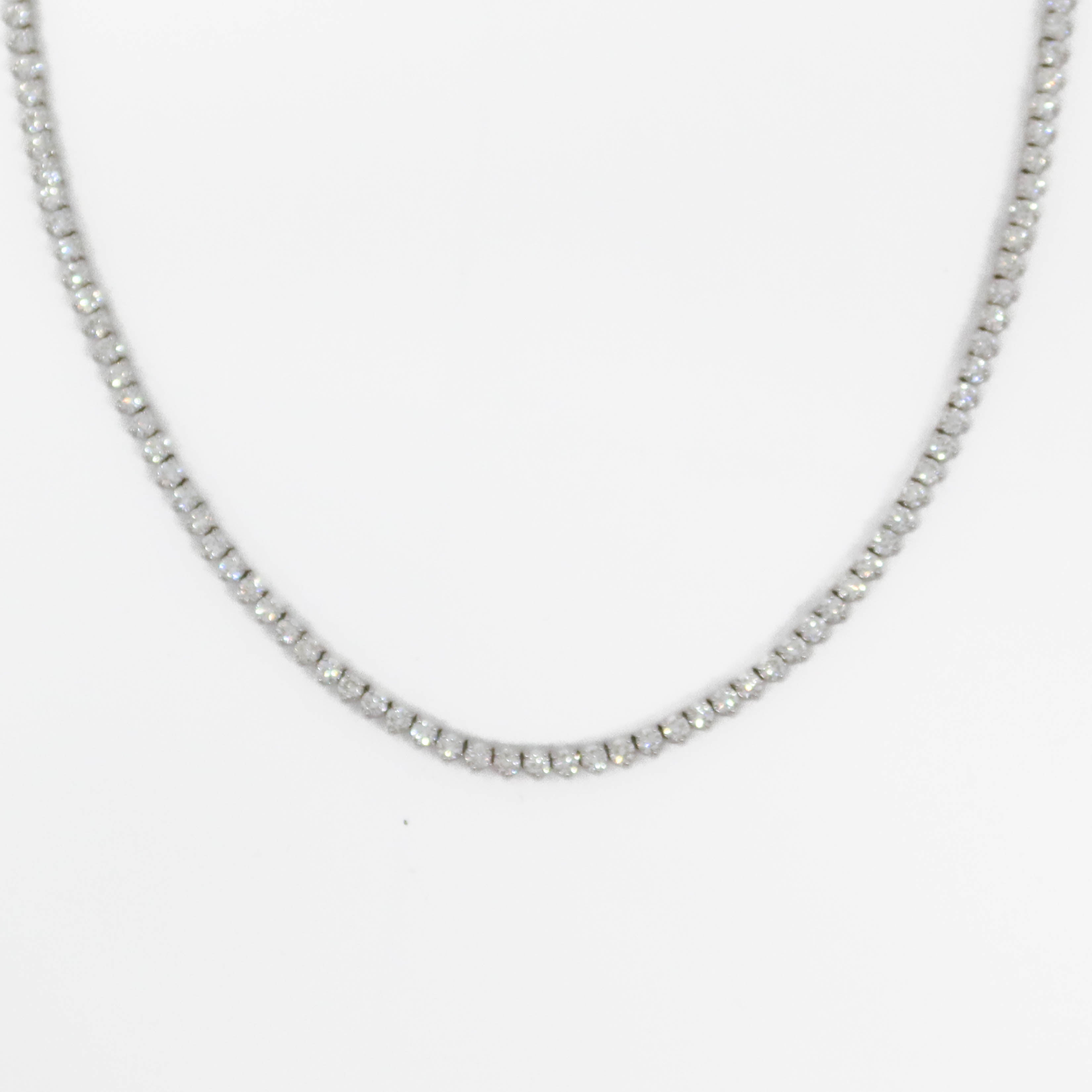 Natural Round Diamond Tennis Necklace 3 Prong Set