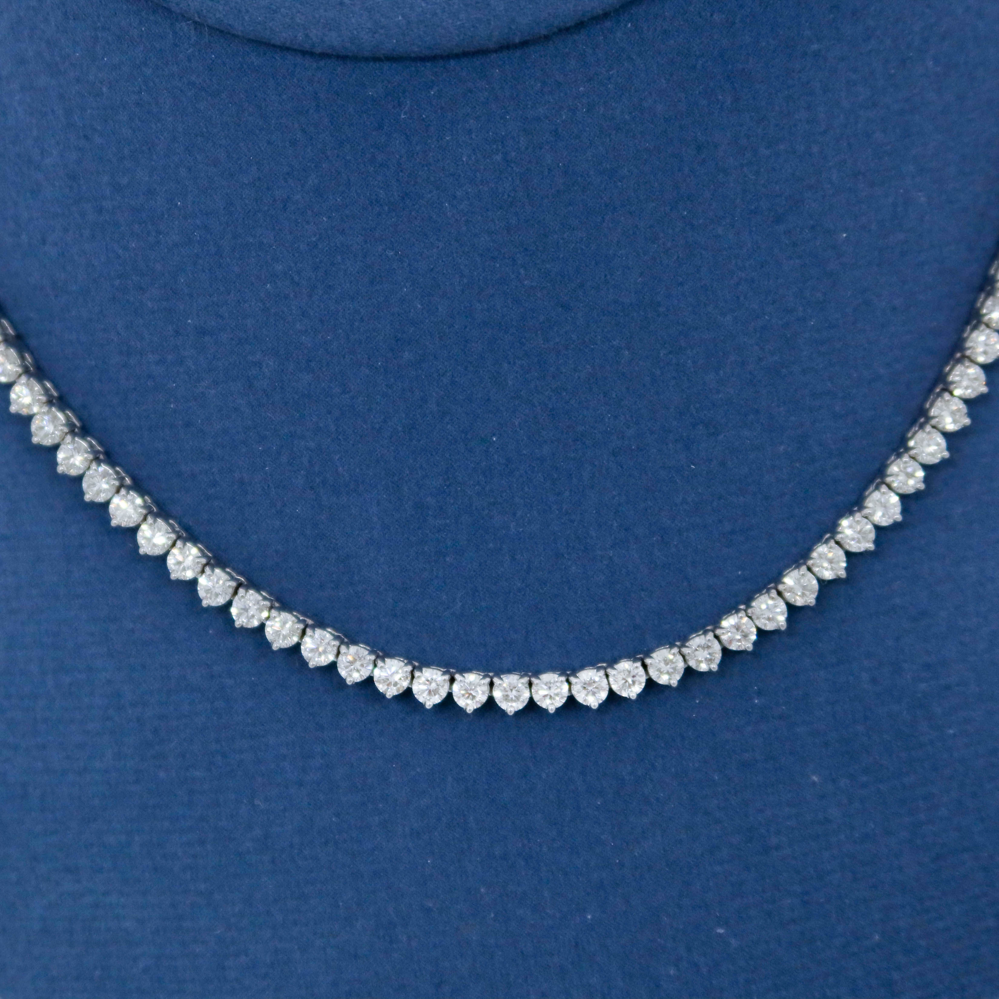 Natural Round Diamond Tennis Necklace 3 Prong Set