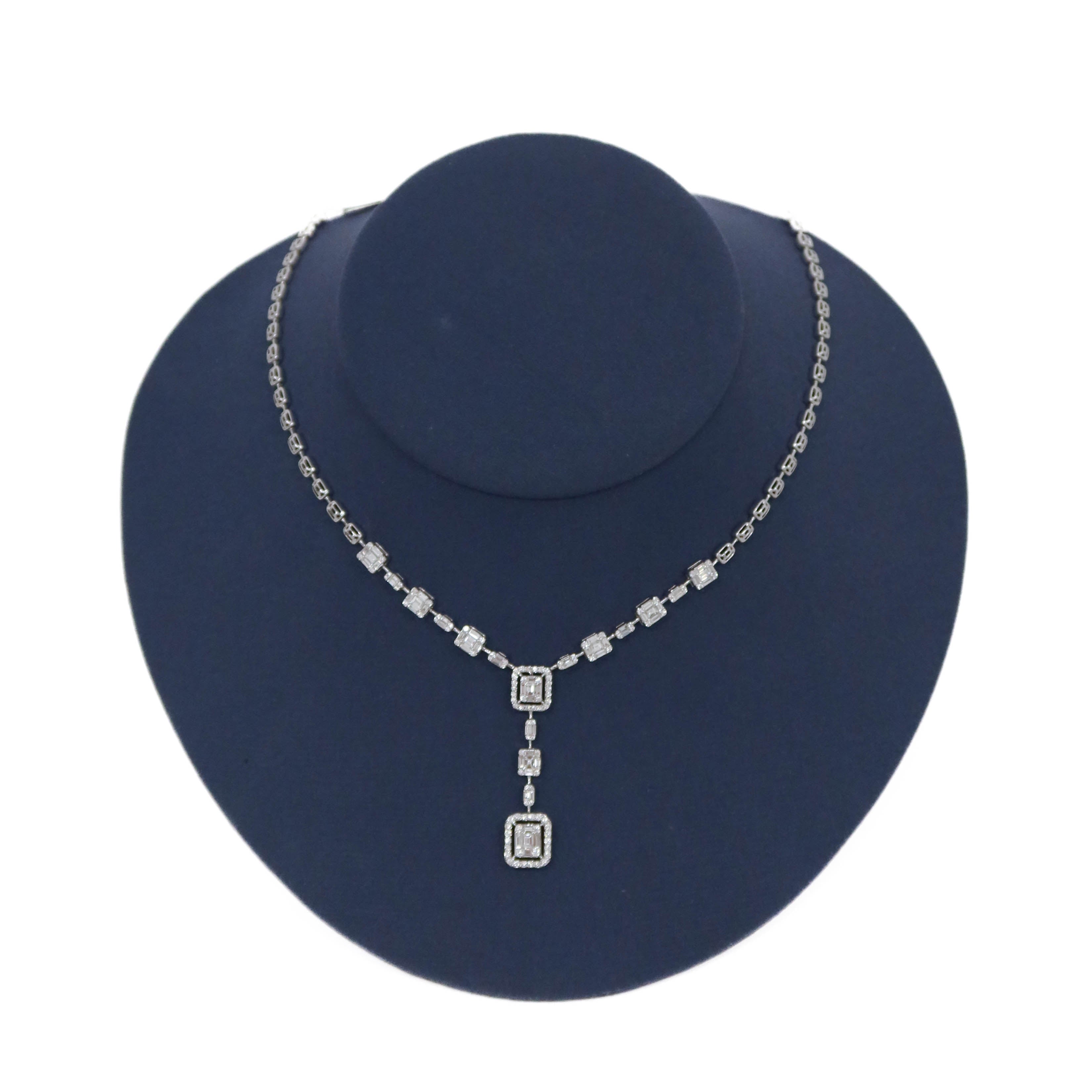 Custom multi shape natural diamond drop necklace white gold