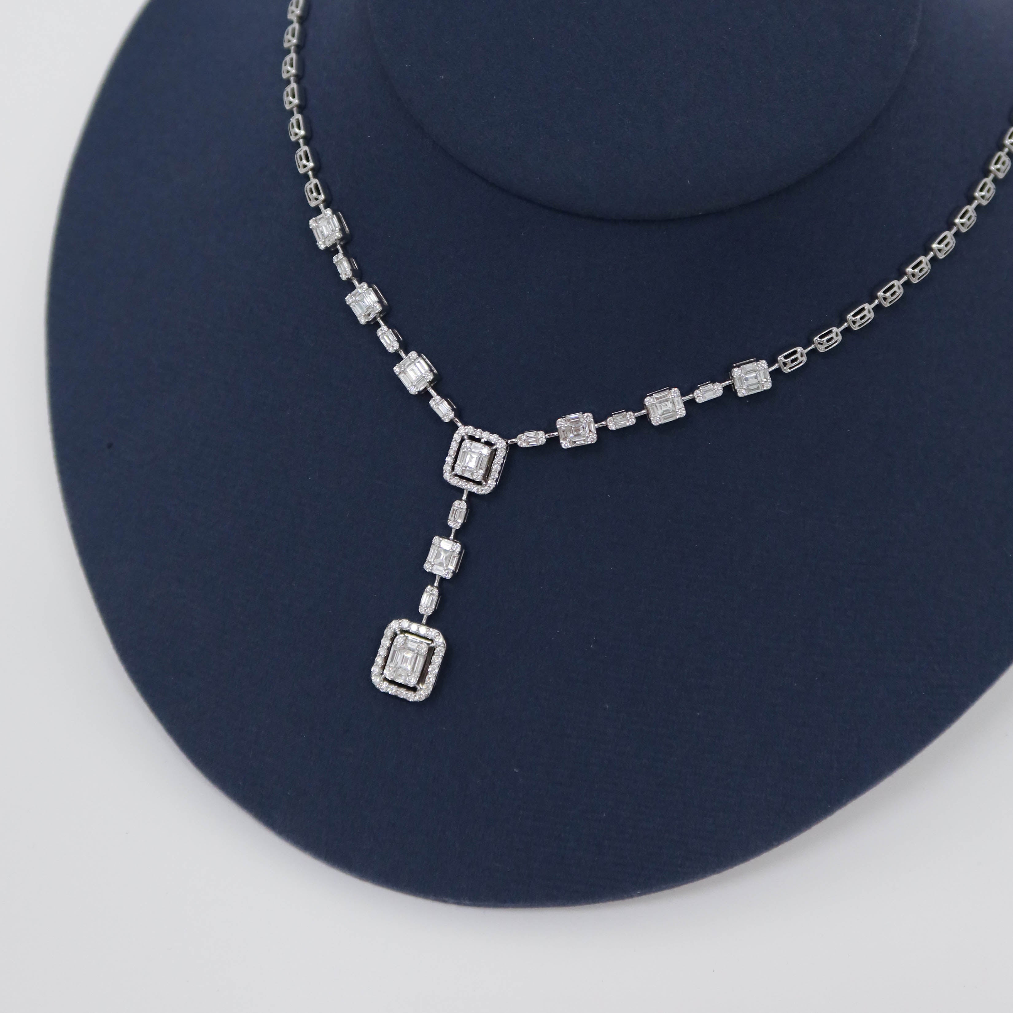 Custom multi shape natural diamond drop necklace white gold