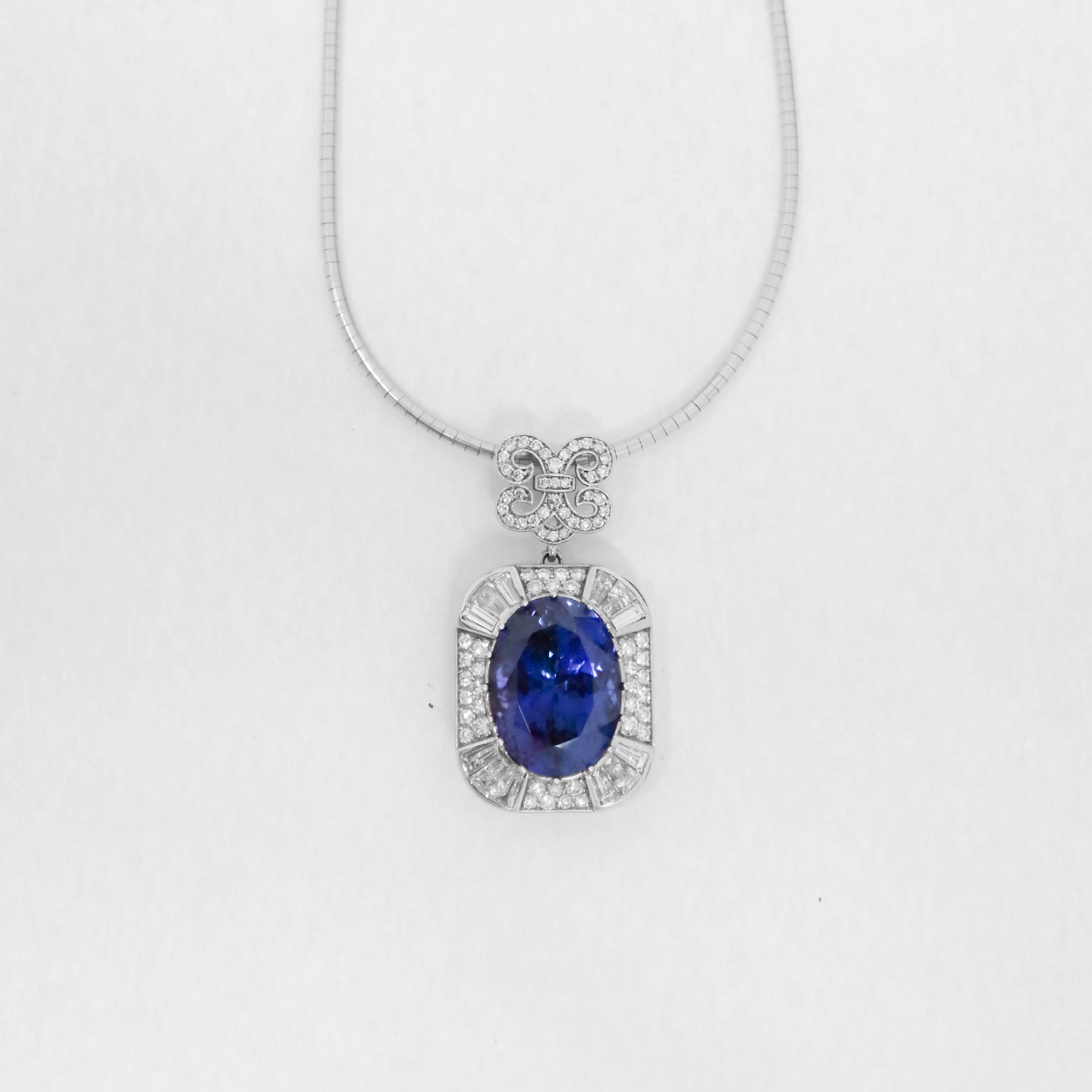 Custom multi-shape tanzanite diamond pendant necklace