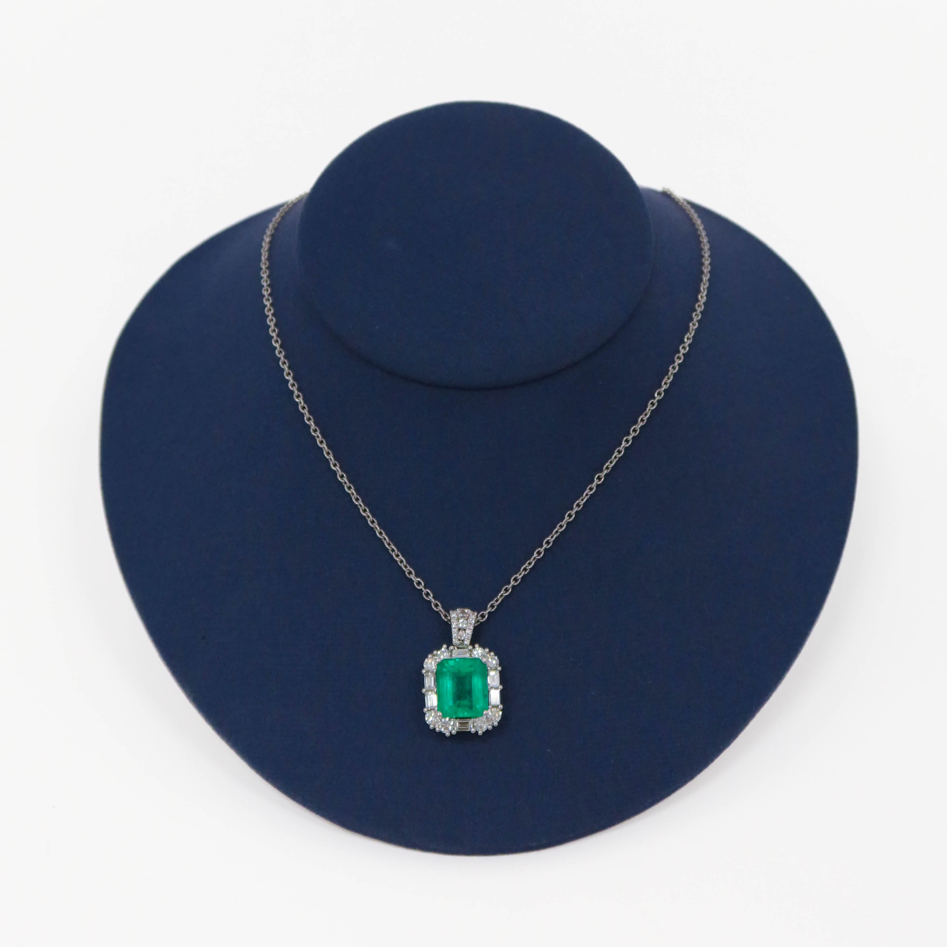 Emerald Diamond Halo Necklace