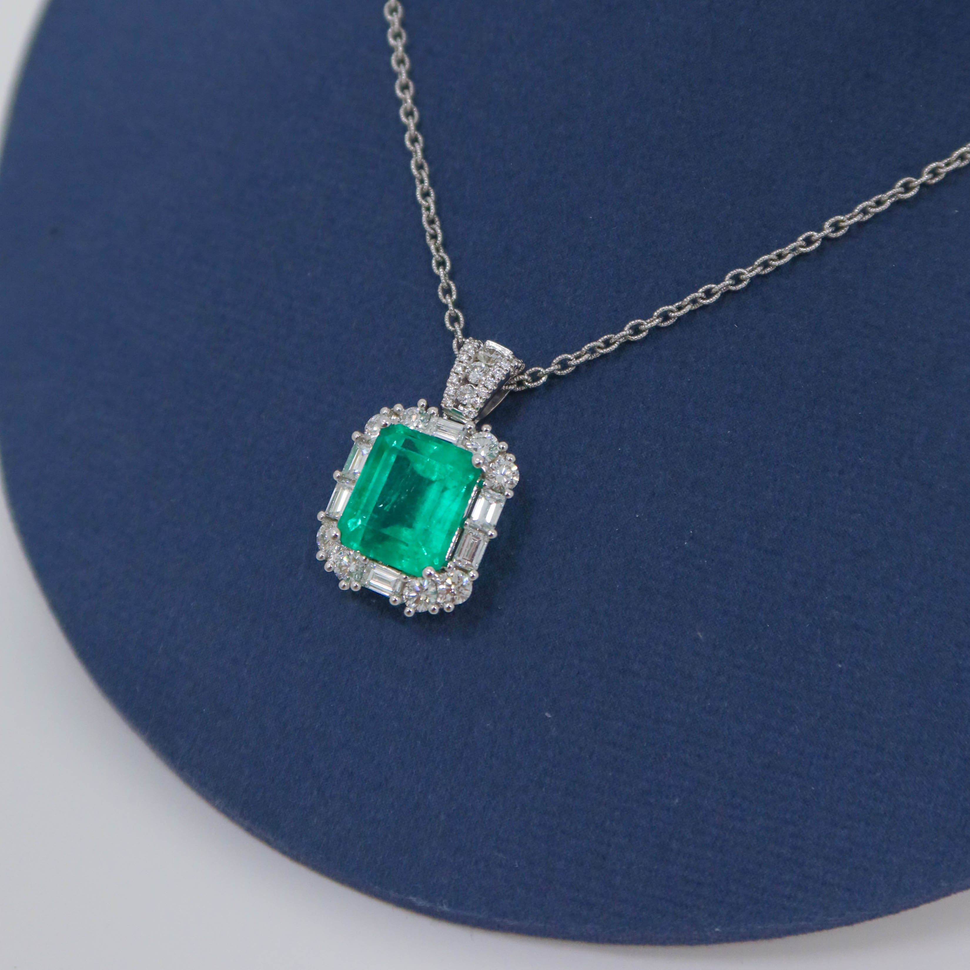 Emerald Diamond Halo Necklace