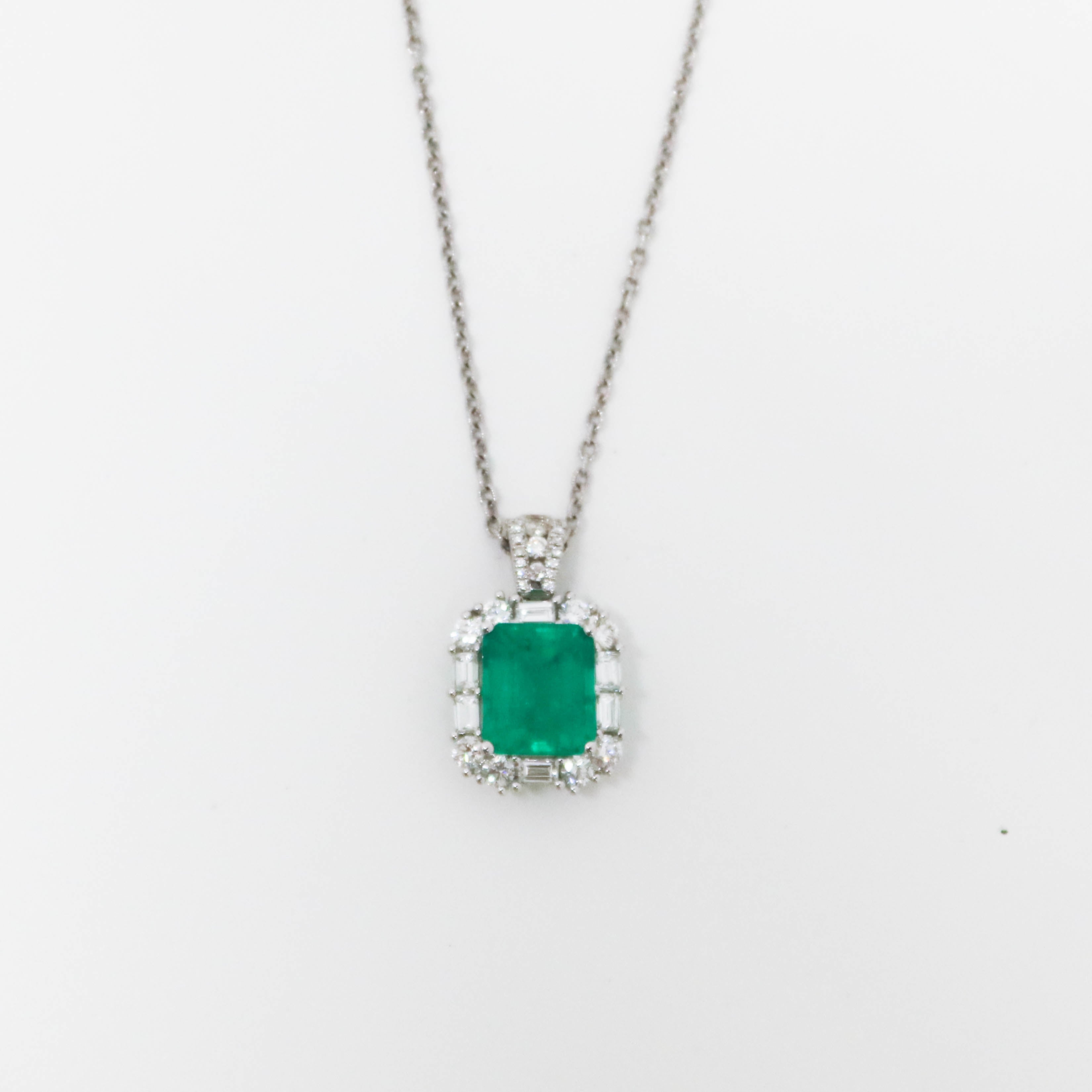 Emerald Diamond Halo Necklace