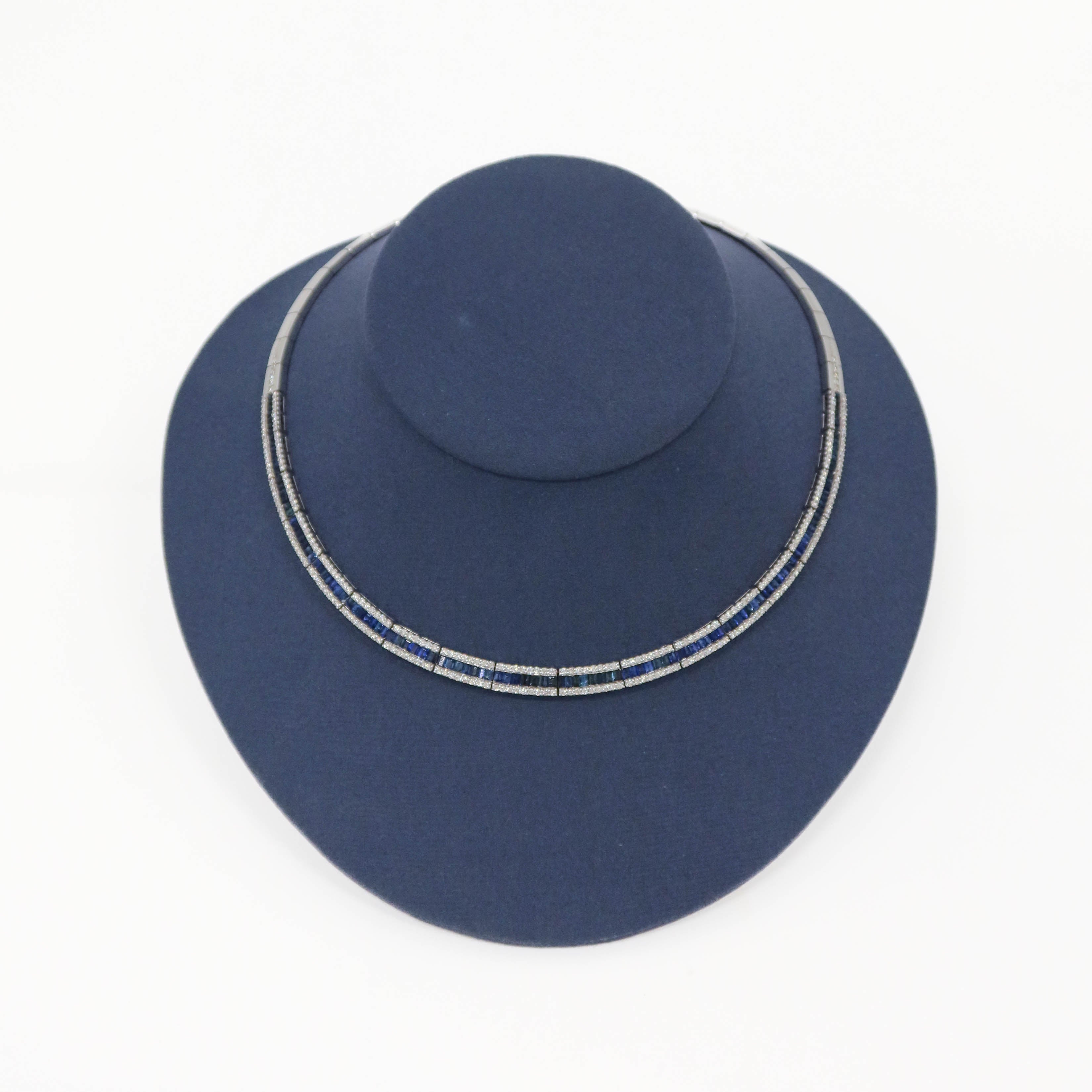 Natural sapphire and diamond choker necklace white gold