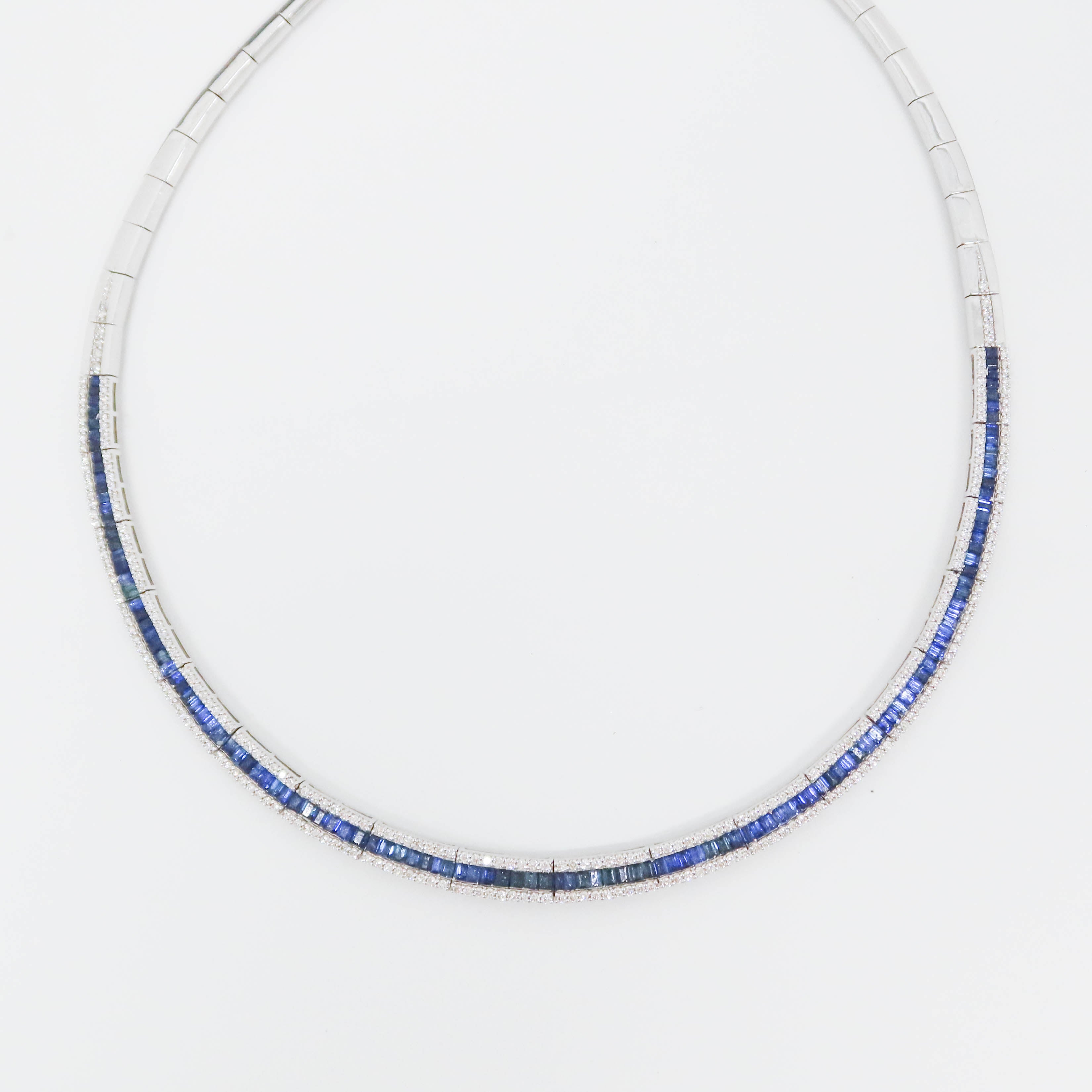 Natural sapphire and diamond choker necklace white gold