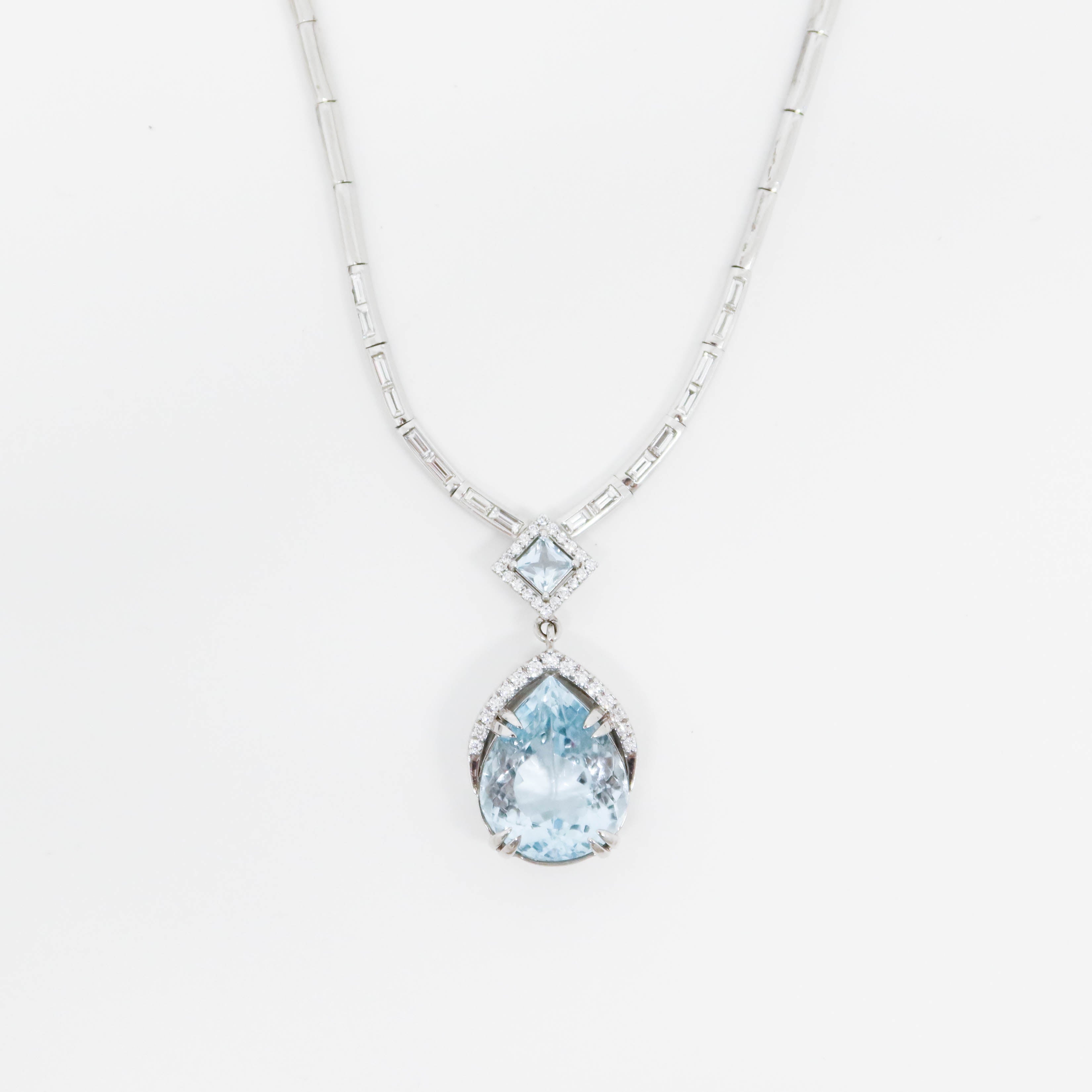 Custom Pear shape Aquamarine Diamond statement necklace