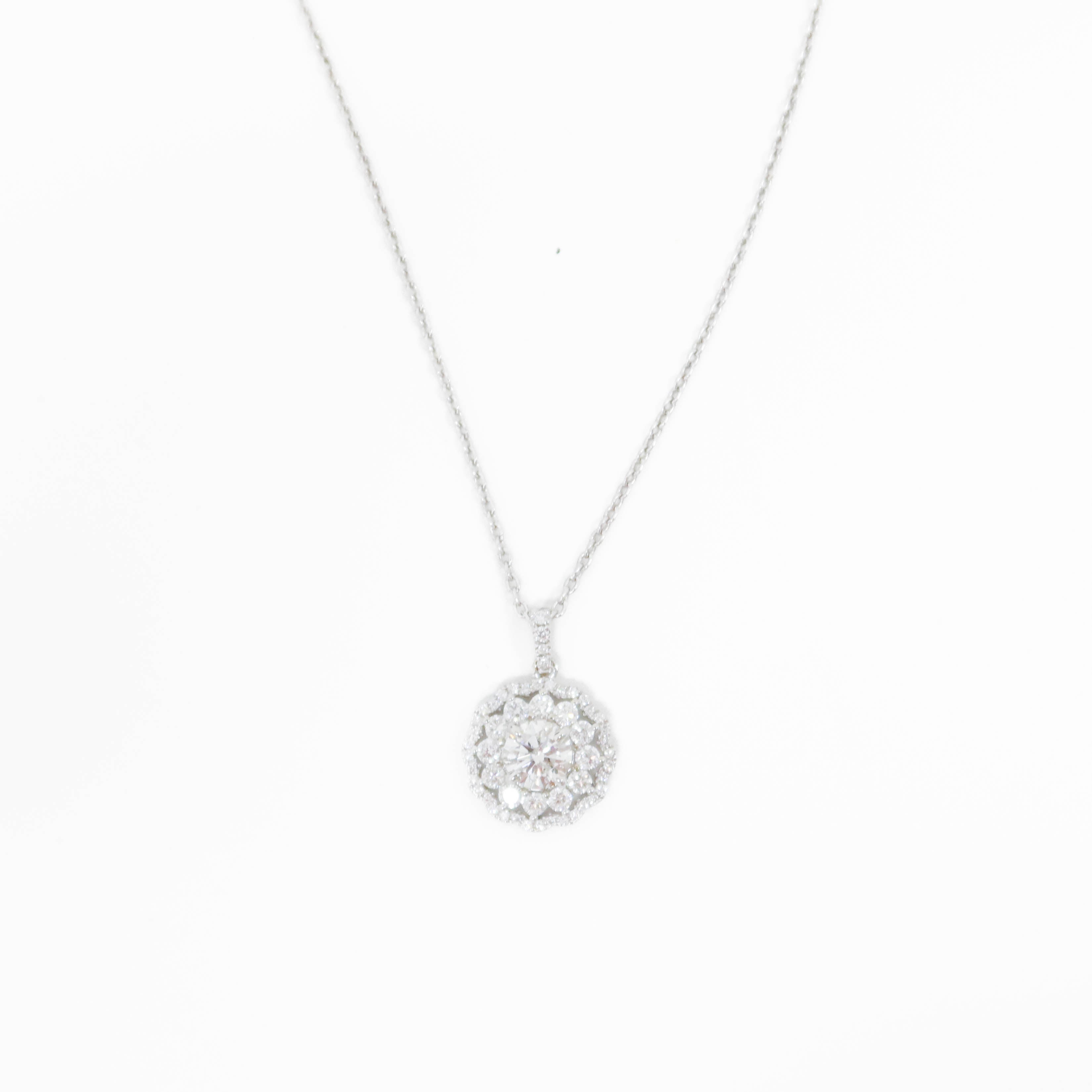 Double halo diamond pendant white gold