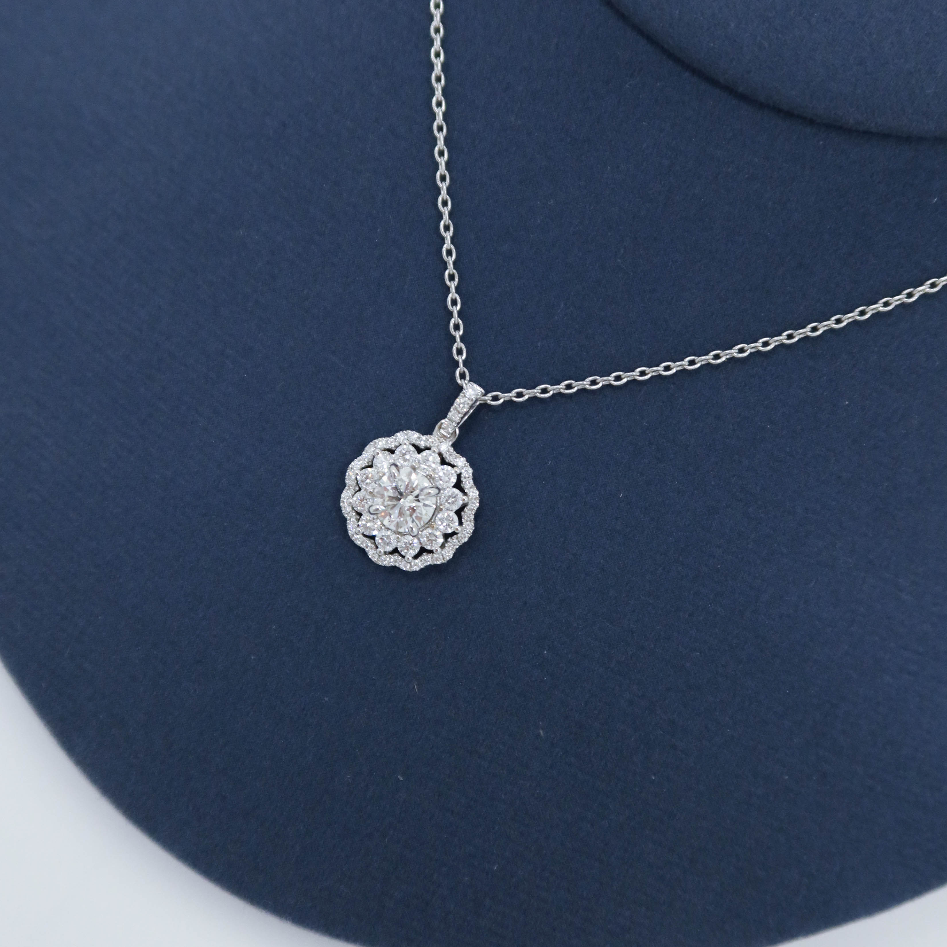 Double halo diamond pendant white gold