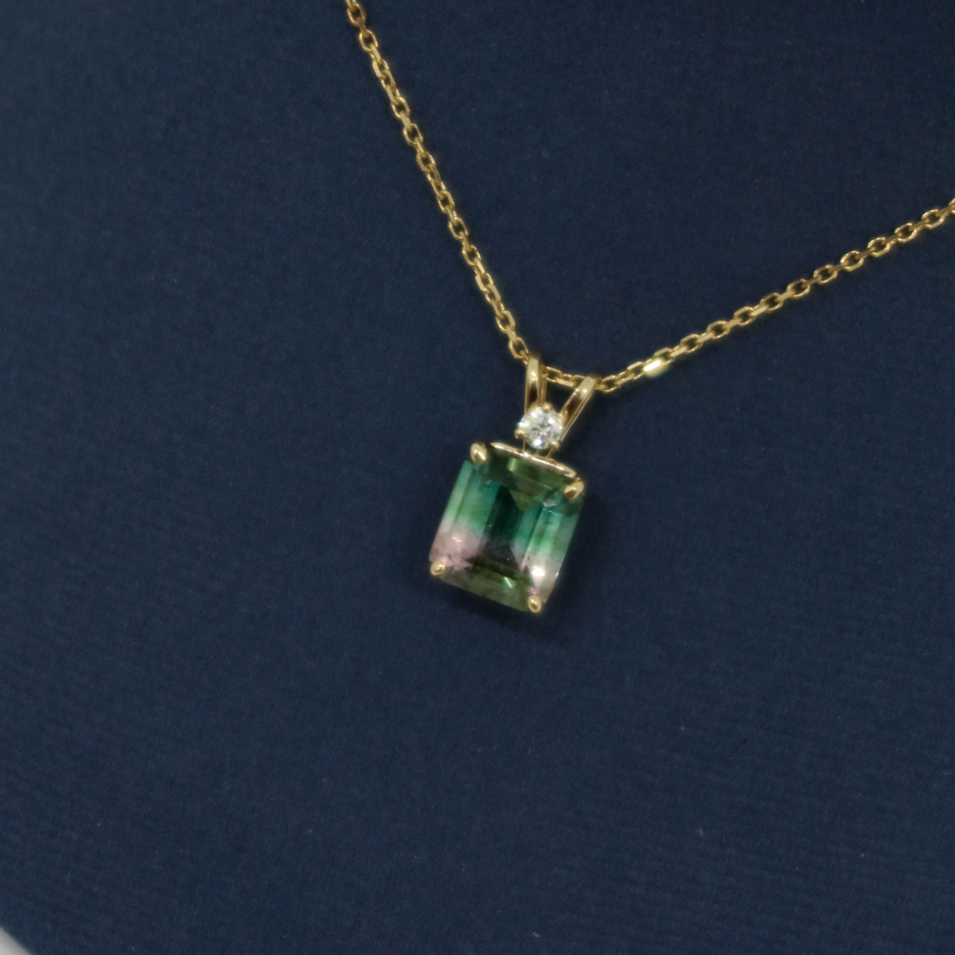 5.15ct Emerald Cut Watermelon Tourmaline and diamond pendant