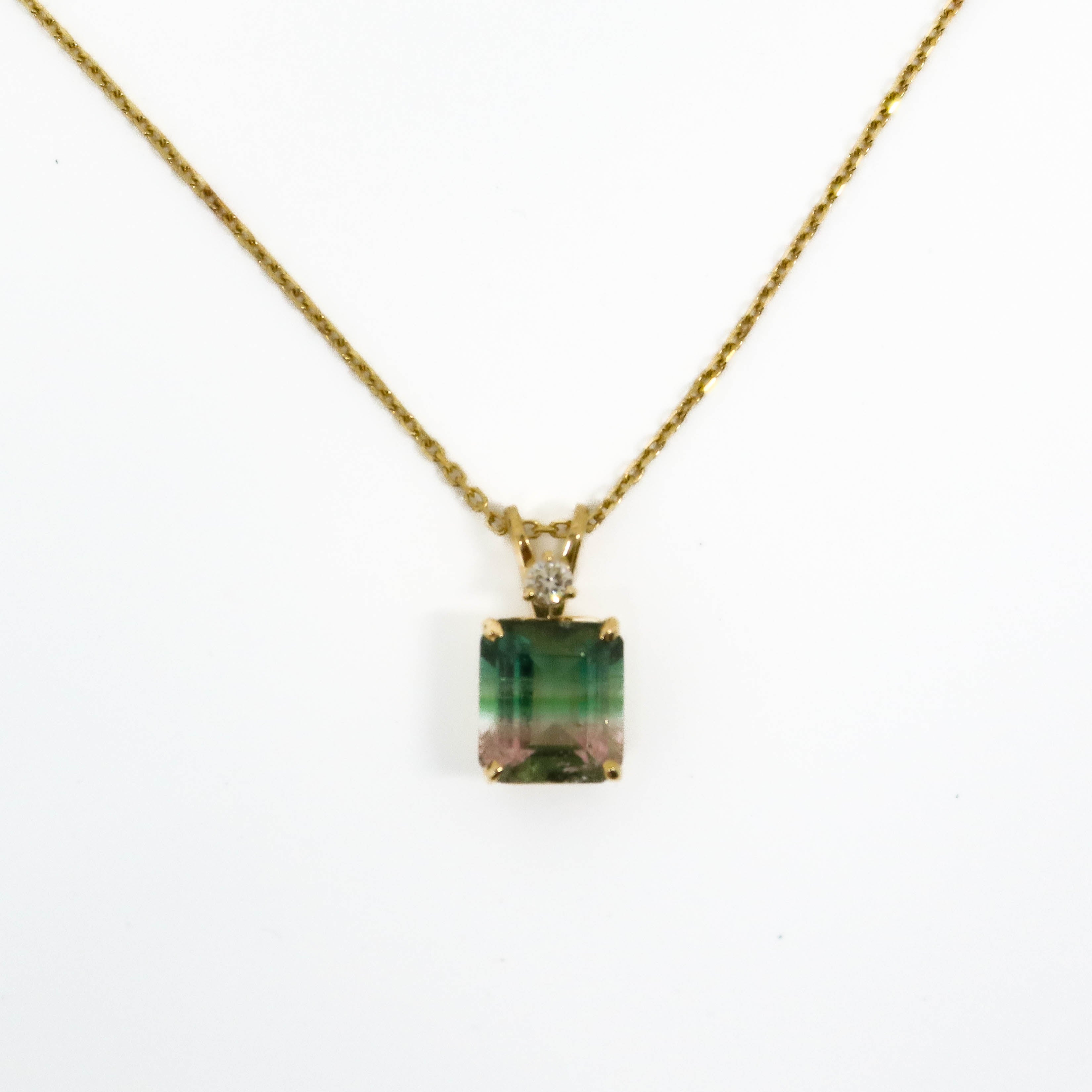 5.15ct Emerald Cut Watermelon Tourmaline and diamond pendant