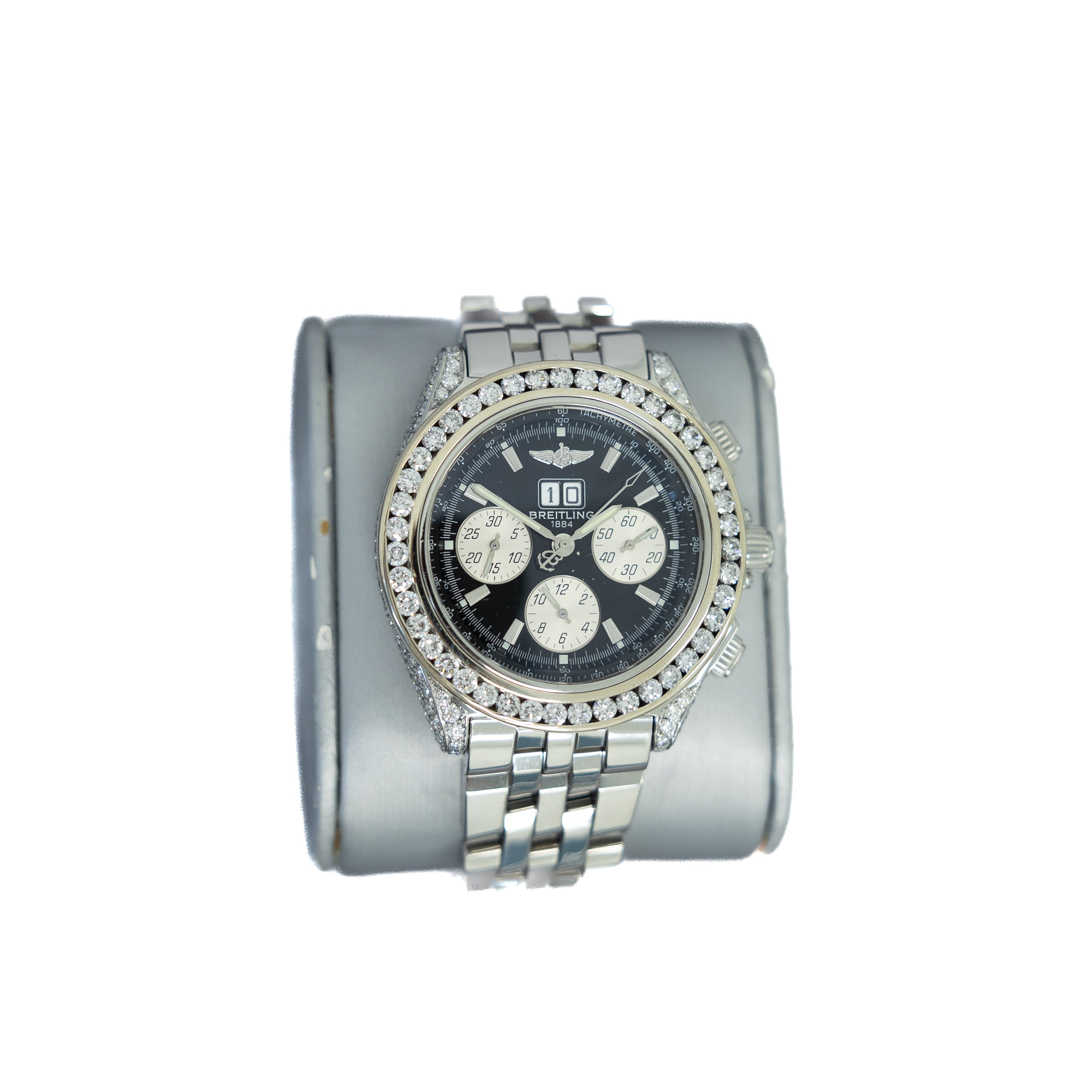 Breitling Chronomat A44355 Blue Dial Aftermarket Full Diamond Case & Bezel 44MM Automatic Watch