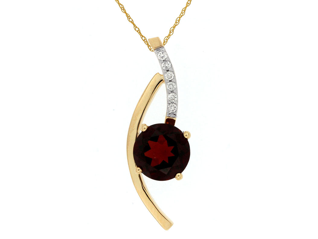 Geometric Garnet & Diamond Pendant Necklace 14kt Yellow