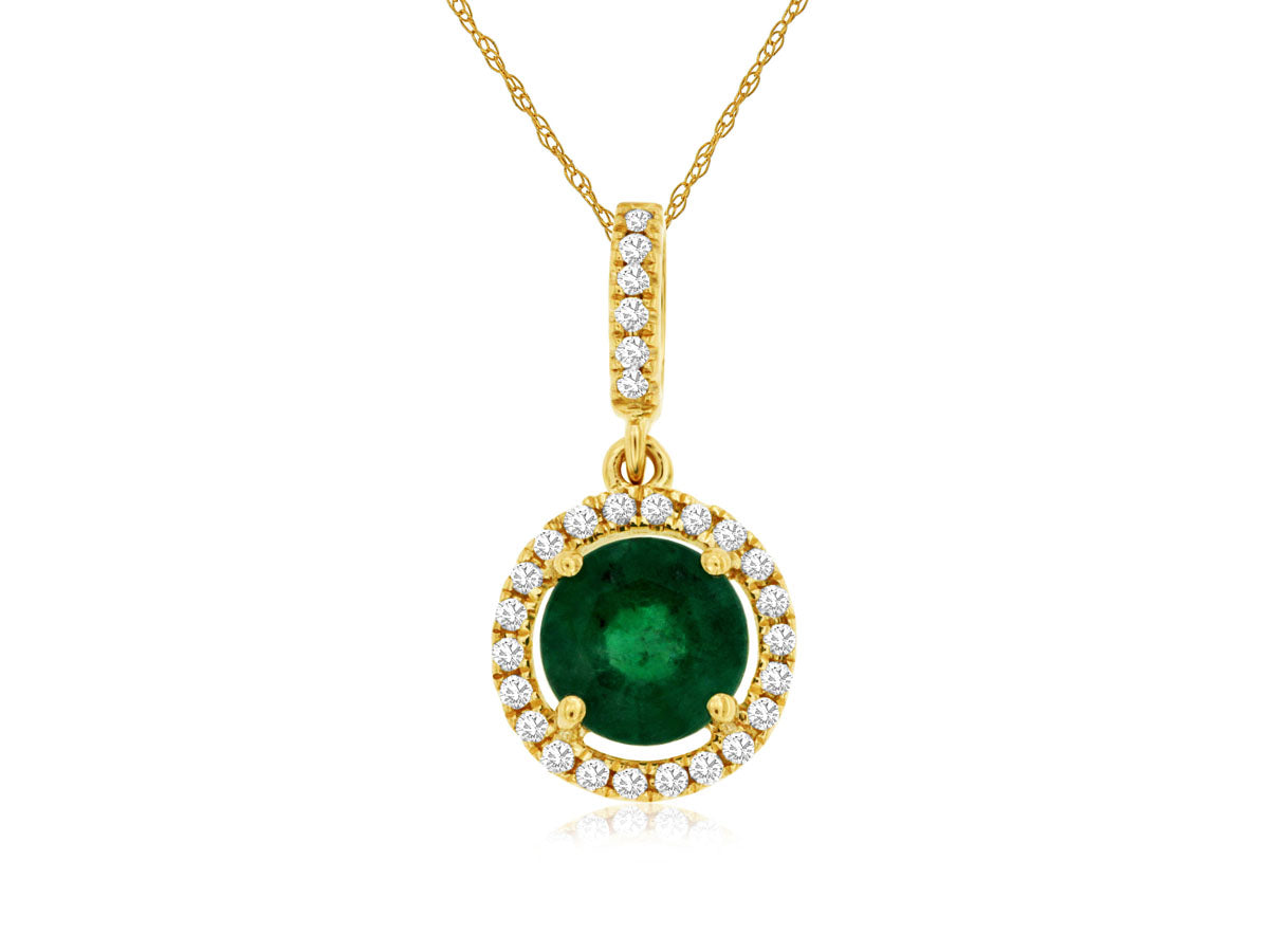 .75 ct Round Emerald Diamond Halo Pendant Necklace Yellow Gold