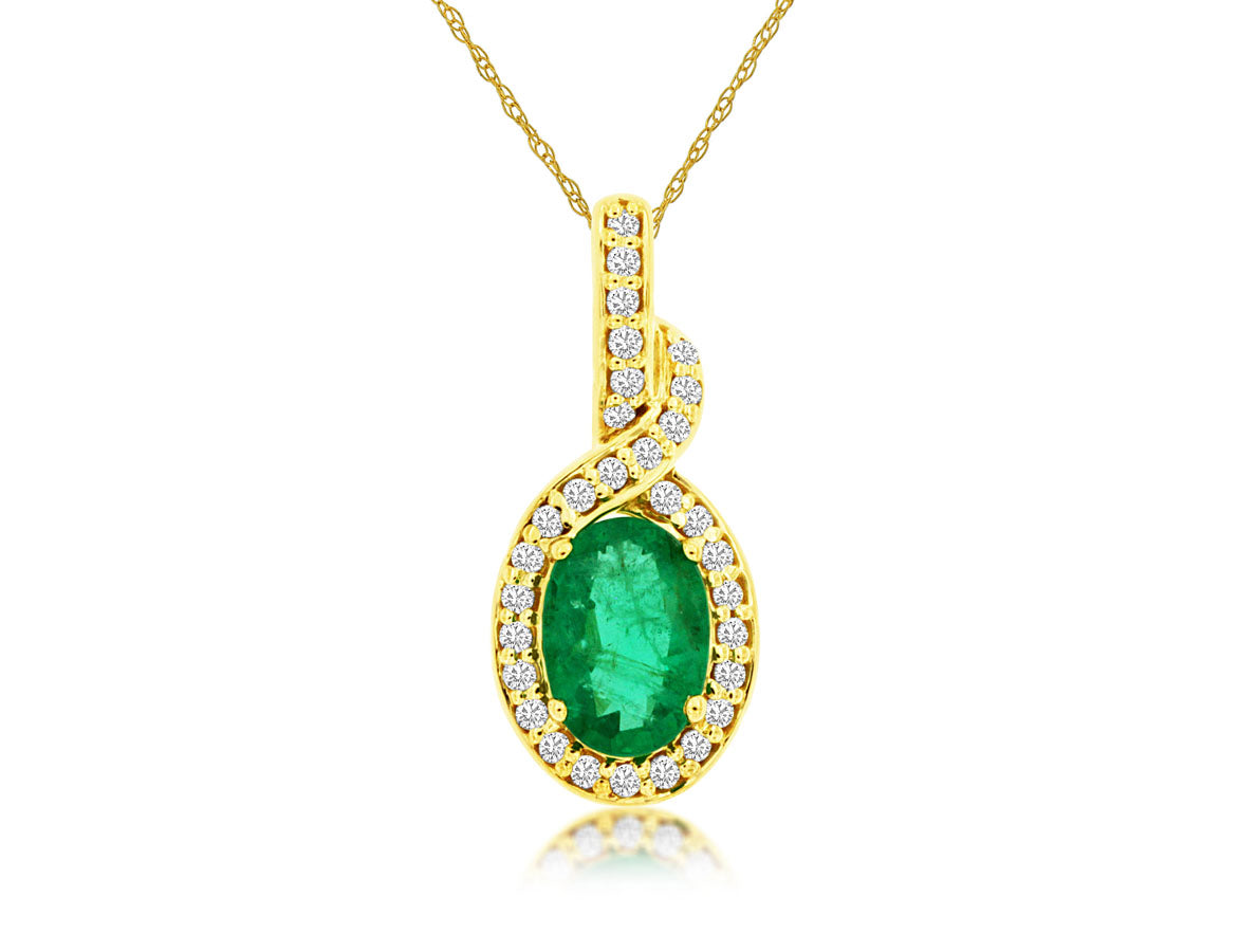 .70 ct Oval Emerald Diamond Halo Pendant Necklace Yellow Gold