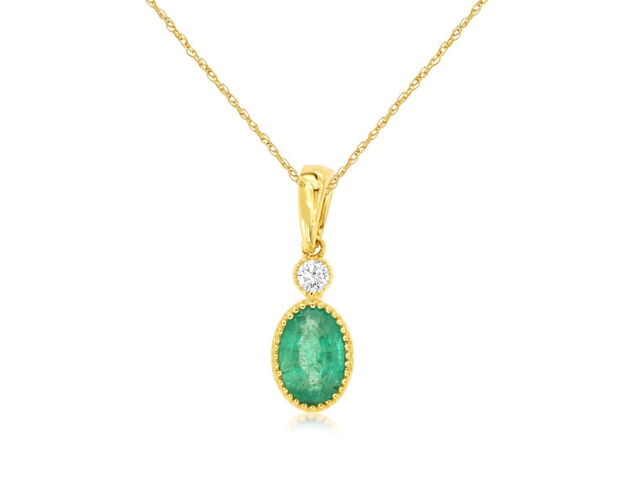 Oval Emerald Diamond Pendant Necklace Yellow Gold