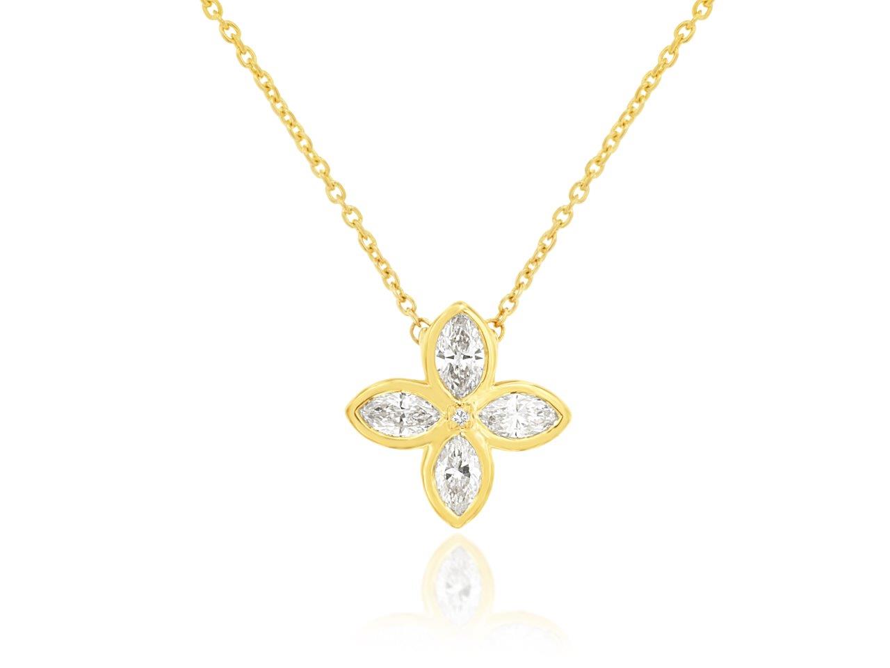 0.38ct Diamond Flower Pendant Necklace Yellow Gold