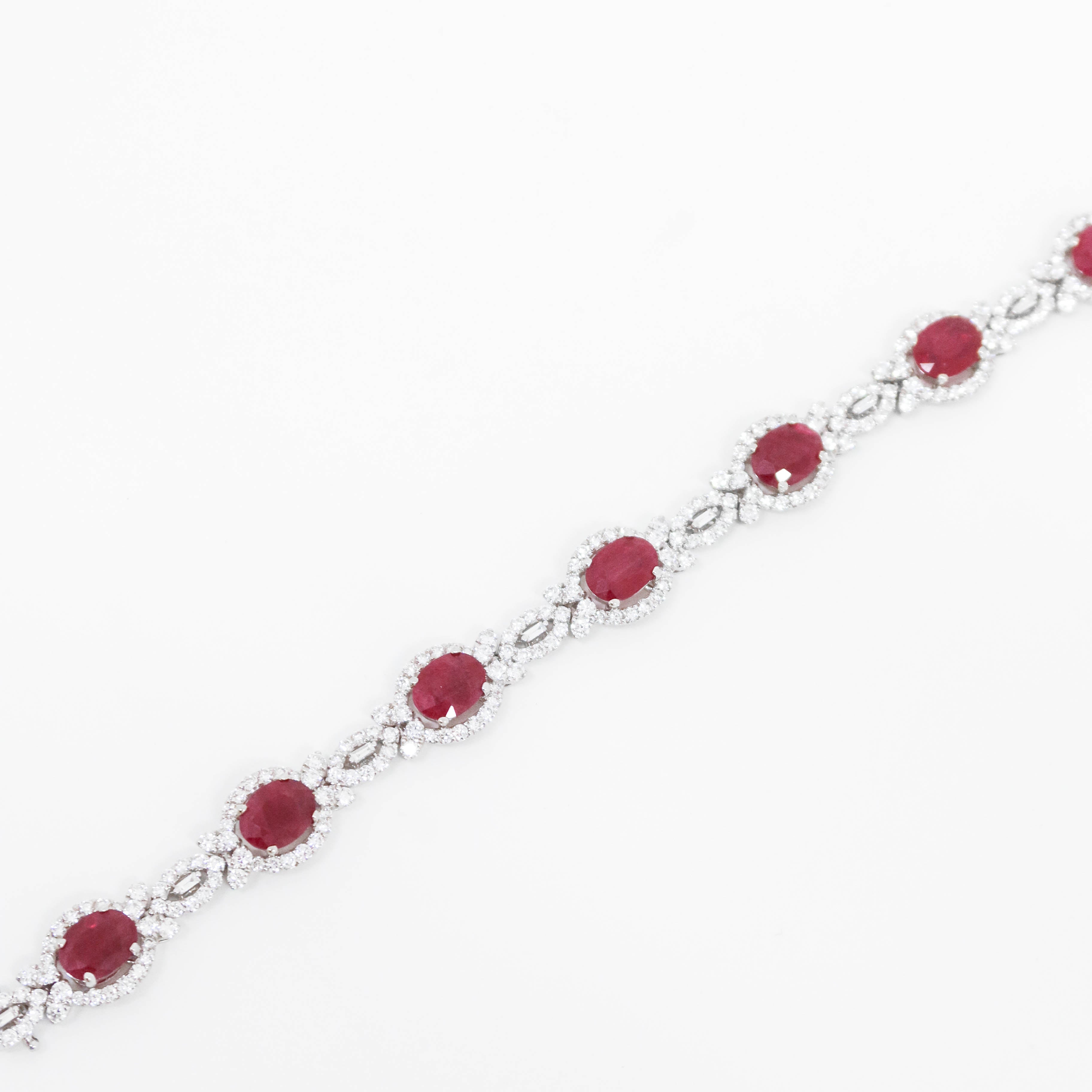 Oval Cut Natural Ruby Diamond Bracelet - 14kt White Gold