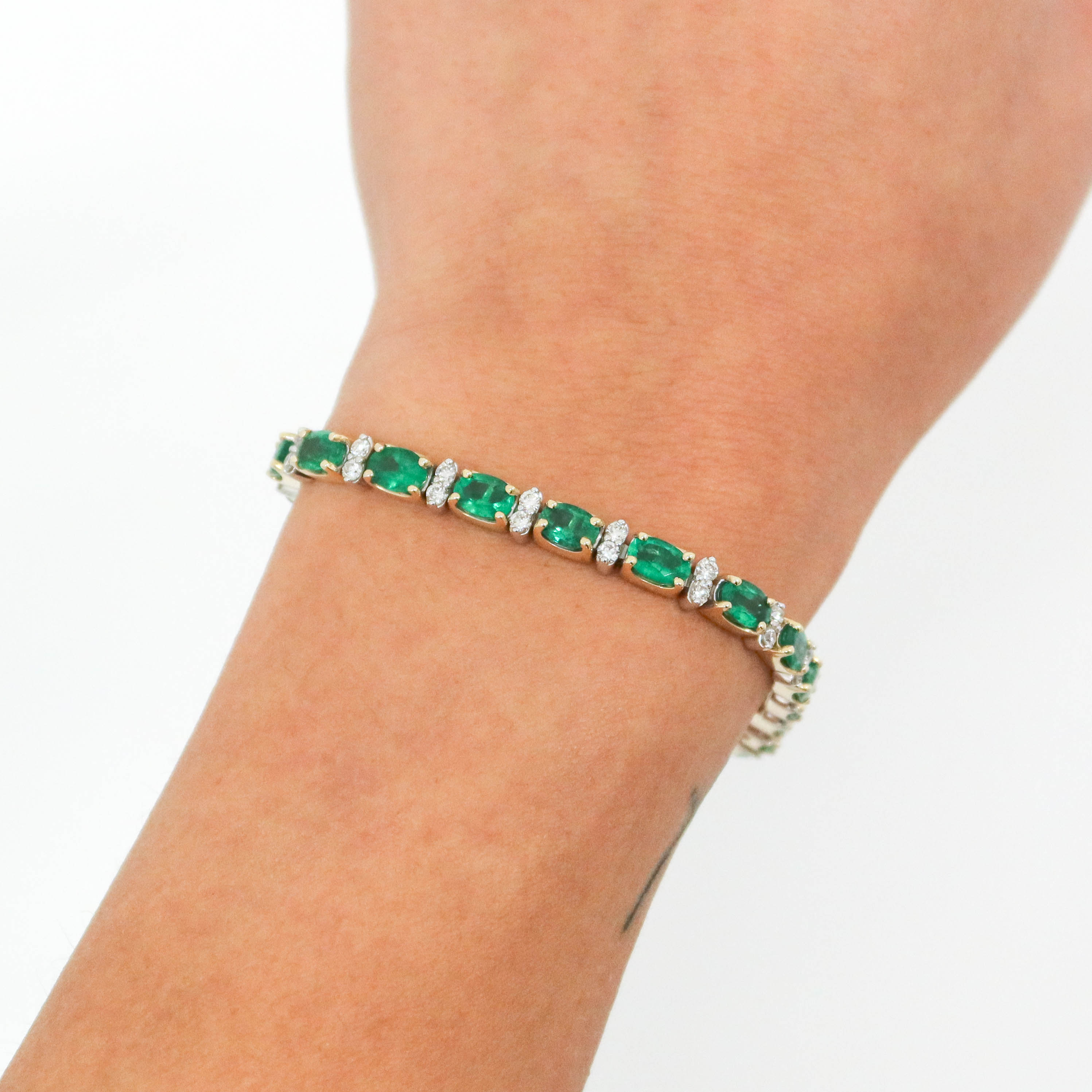 Natural Emerald Diamond bracelet - 14kt yellow gold