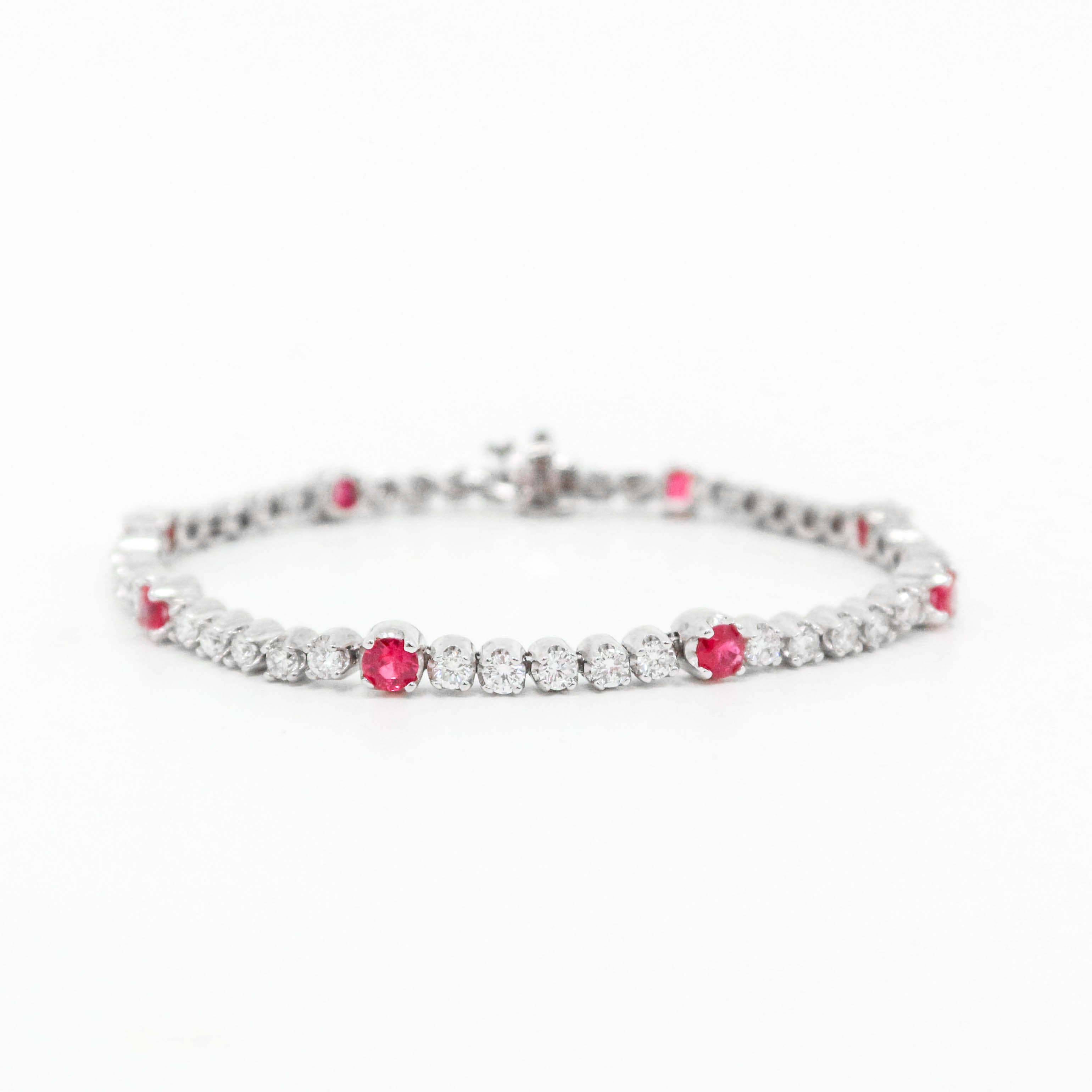 Nautral Ruby Diamond Tennis Bracelet - 14kt White Gold