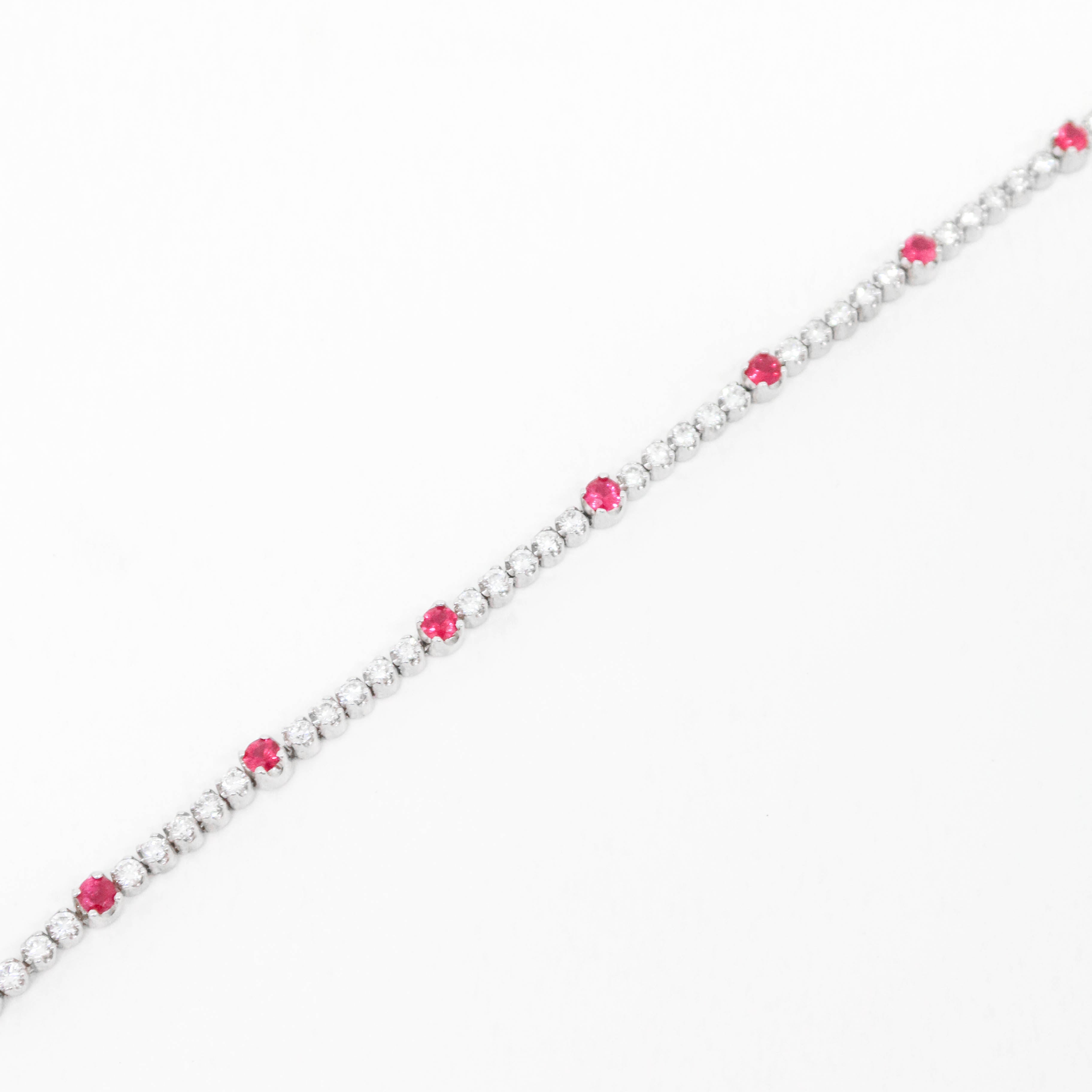 Nautral Ruby Diamond Tennis Bracelet - 14kt White Gold