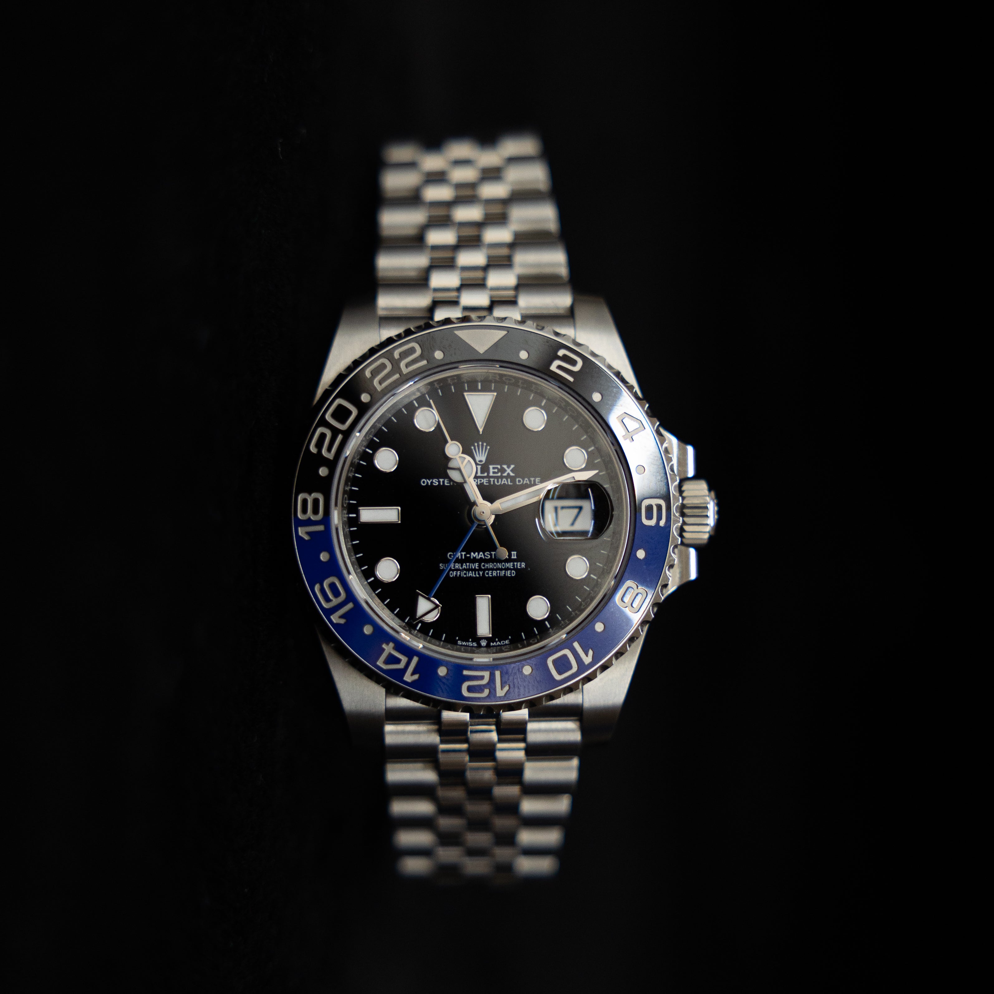 Rolex GMT-Master II “Batgirl” Stainless Steel Black & Blue Cerachrom Bezel 40mm Ref. 126710BLNR Jubilee Complete Set