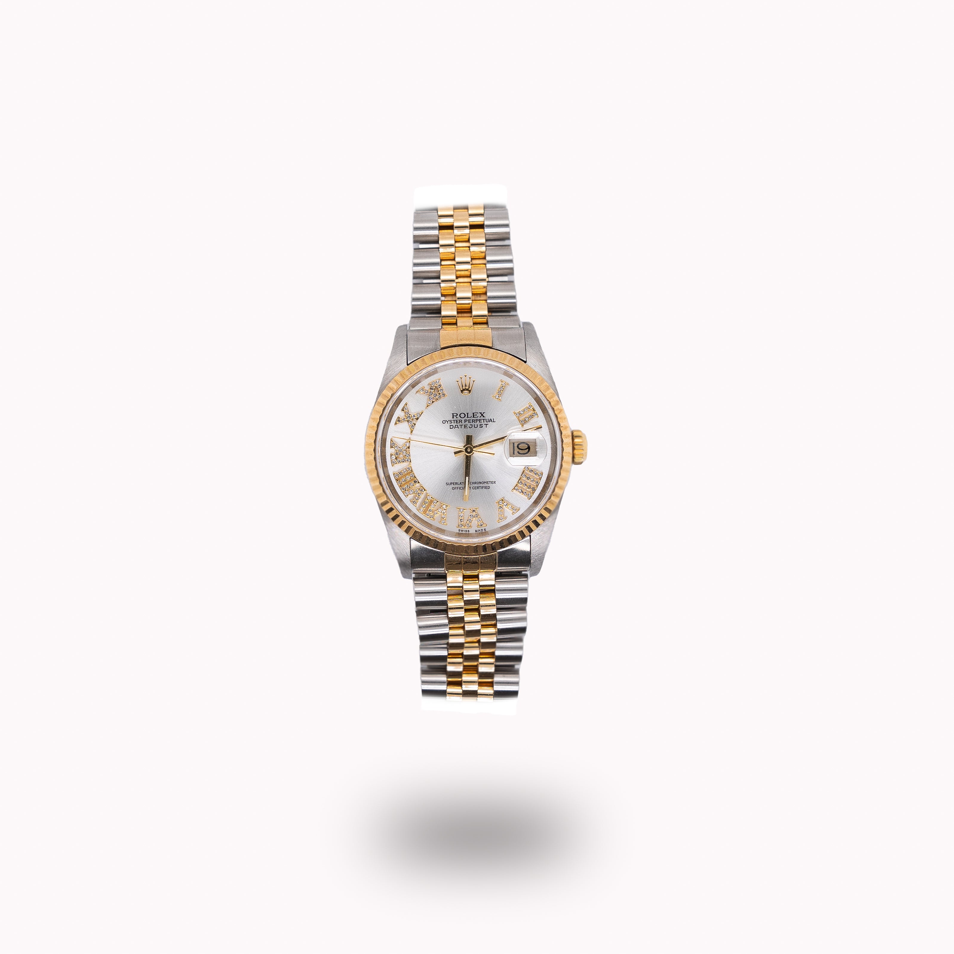 Rolex Datejust 36MM 16233 Stainless Steel and 18k Yellow Gold Custom Silver Roman Diamond Dial