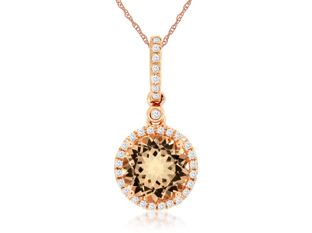 Round Cut Morganite & Diamond Pendant Necklace 14kt Rose Gold