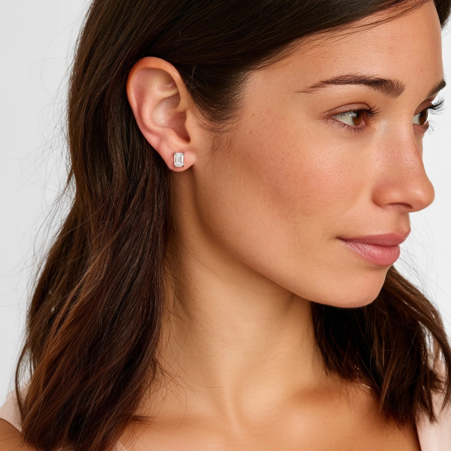 Lab Diamond Emerald Cut Stud Earrings 2 cttw
