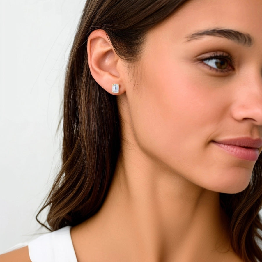 Lab Diamond Emerald Cut Stud Earrings 3 cttw