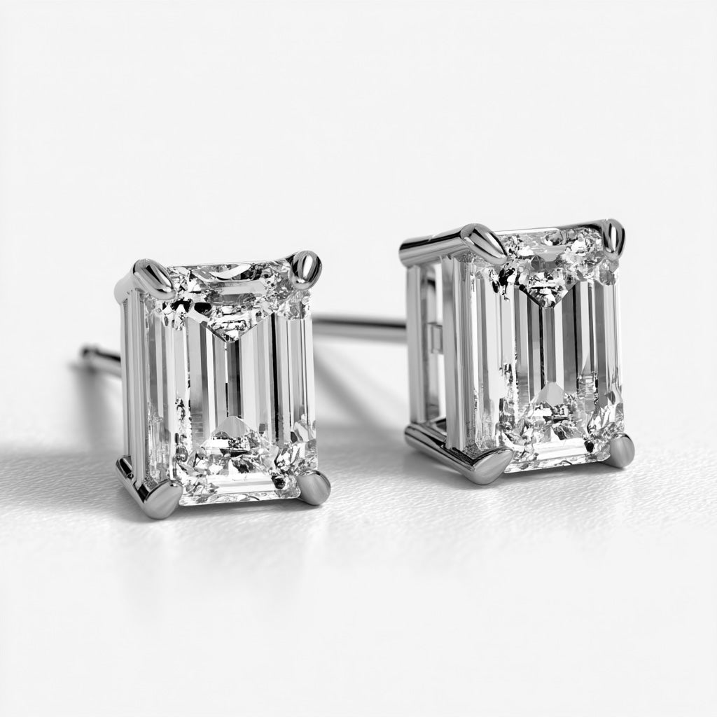 Lab Diamond Emerald Cut Stud Earrings 3 cttw