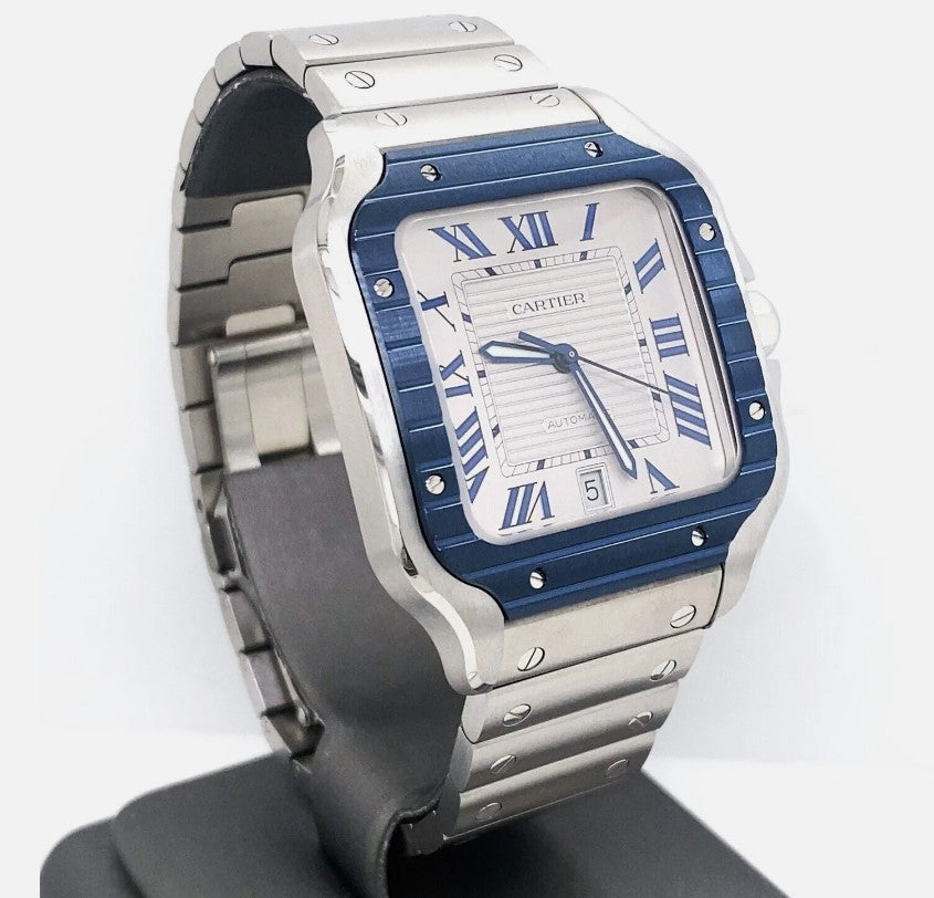 Pre-Owned Cartier Santos Blue Large 2022 Box/Papers