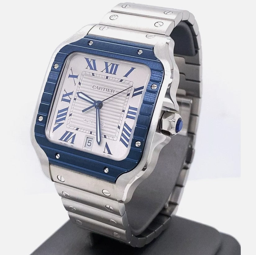 Pre-Owned Cartier Santos Blue Large 2022 Box/Papers