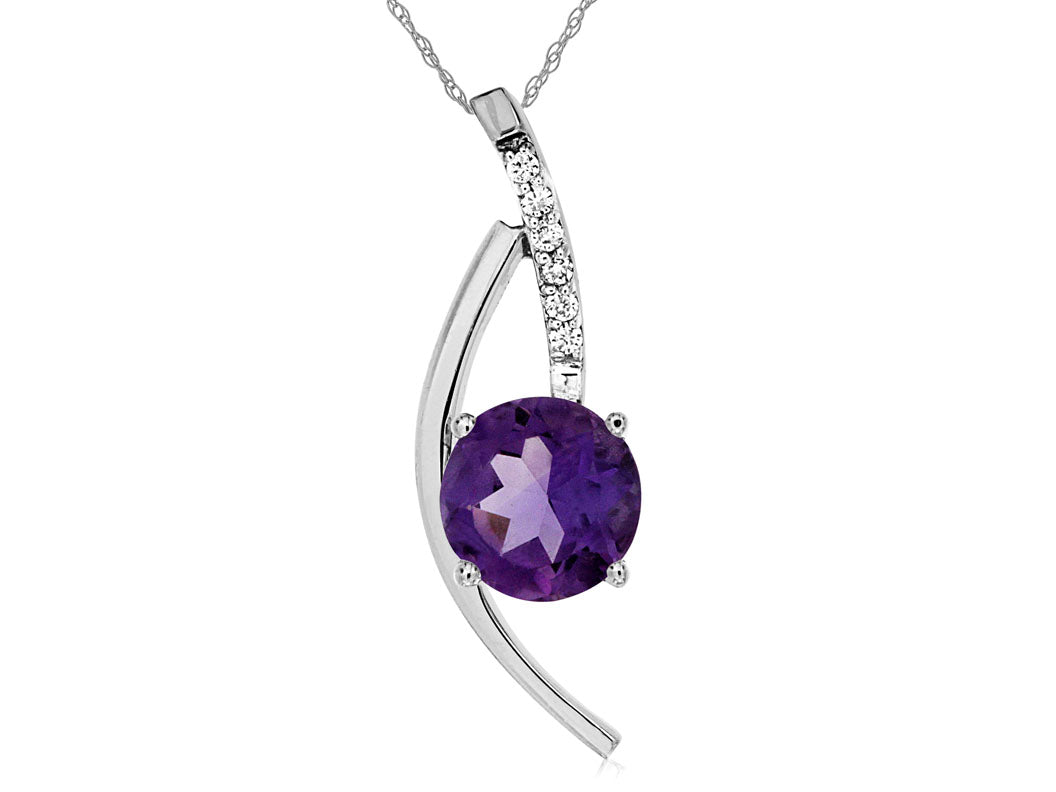 Geometric Amethyst & Diamond Pendant Necklace 14kt White Gold