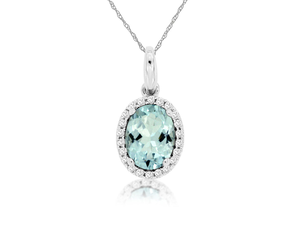 1.10ct Oval Aquamarine & Diamond Pendant Necklace 14kt White