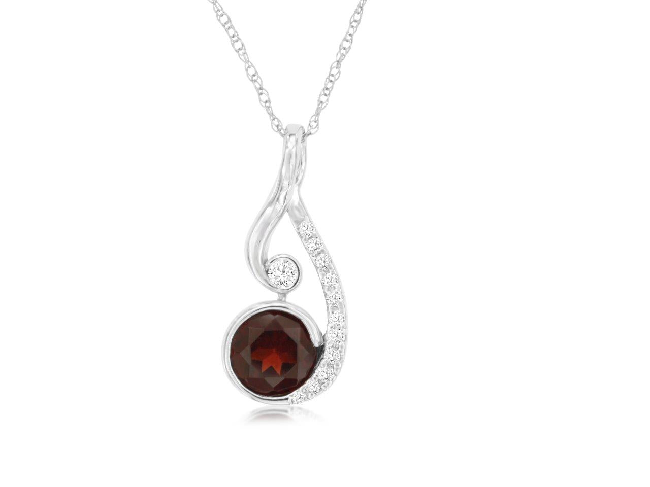 Geometric Garnet & Diamond Pendant Necklace 14kt White