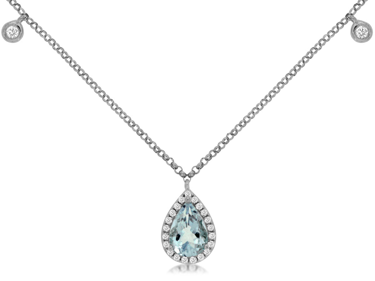 Pear cut Aquamarine & Diamond Station Necklace