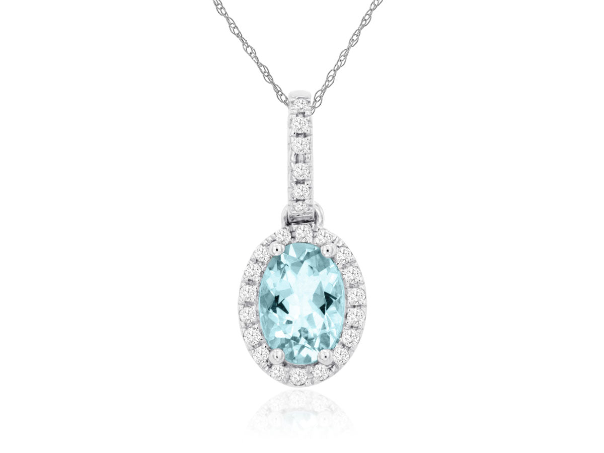 .68 CT Oval Aquamarine Diamond Halo Pendant Necklace White Gold