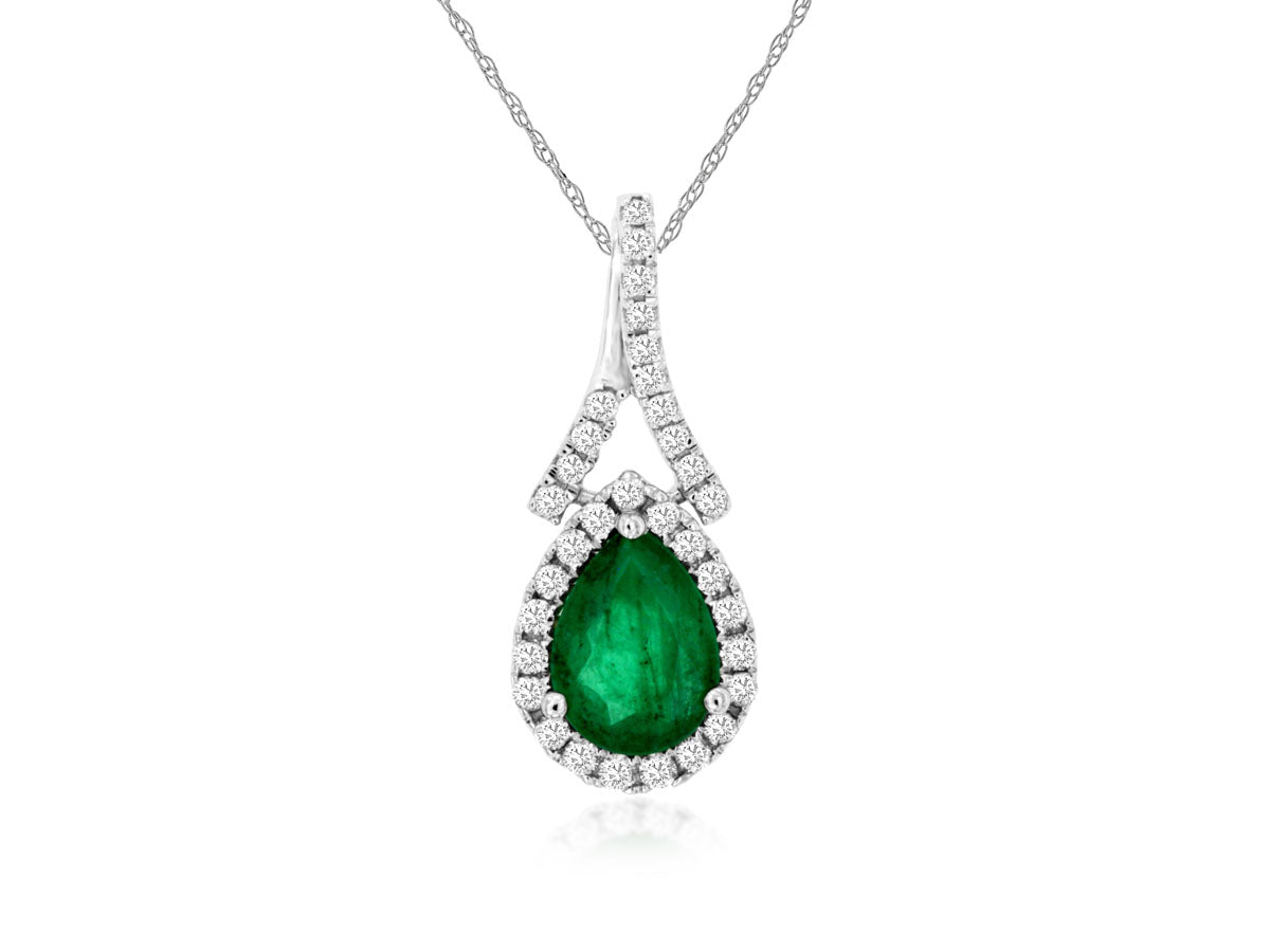 Oval Emerald & Diamond Pendant Necklace 14kt White