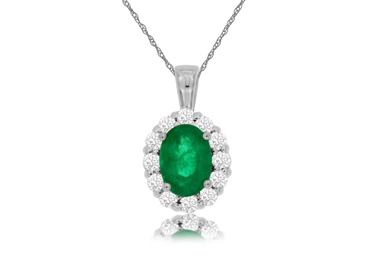 .70 CT Oval Emerald Diamond Halo Pendant Necklace White Gold