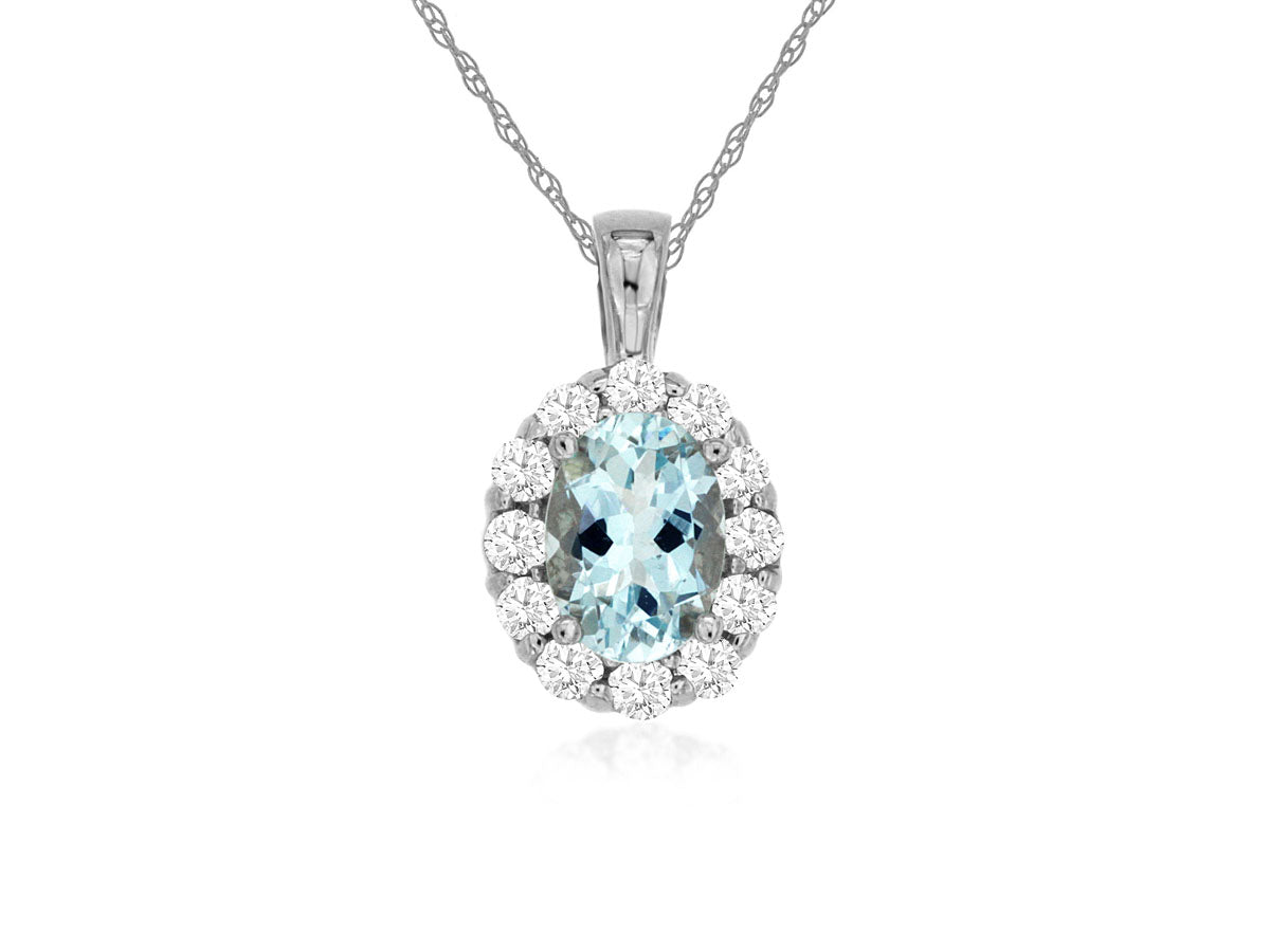 .65ct Oval Aquamarine & Diamond Pendant Necklace 14kt White