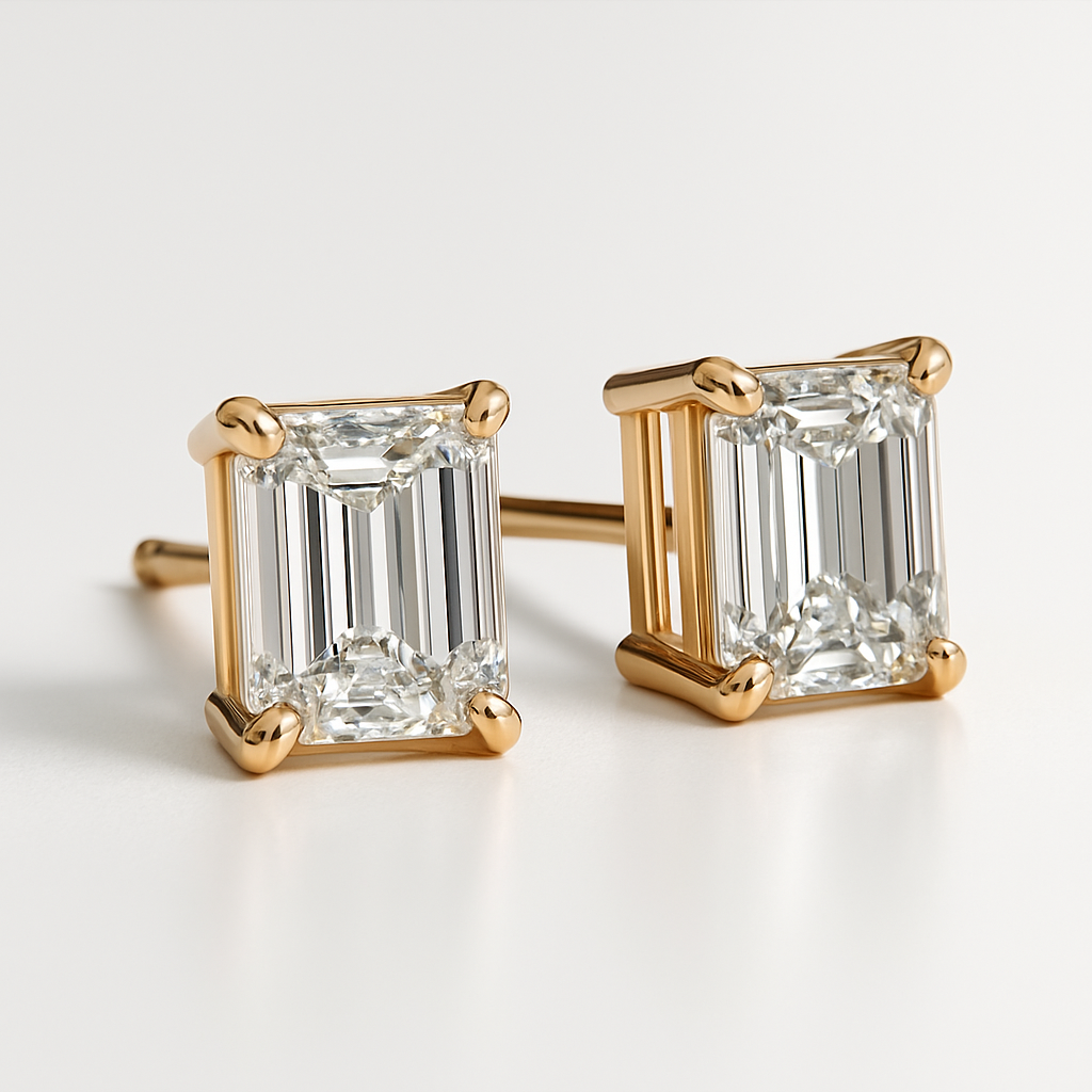 Lab Diamond Emerald Cut Stud Earrings 3 cttw